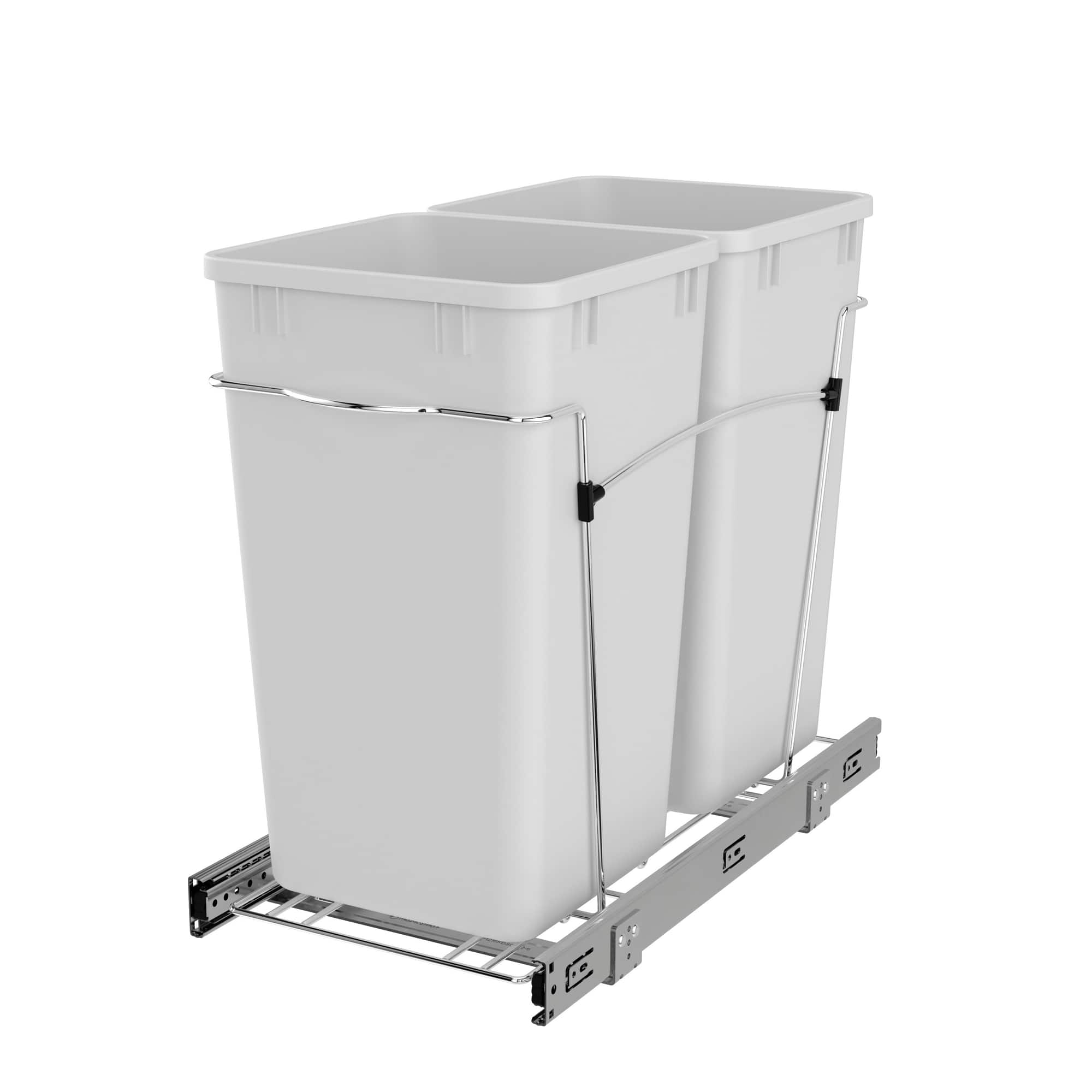 Front. Rev-A-Shelf - Rev-A-Shelf Double Pullout Trash Cans 27 qt. for Kitchen, White, RV-15KD-11C S - White.