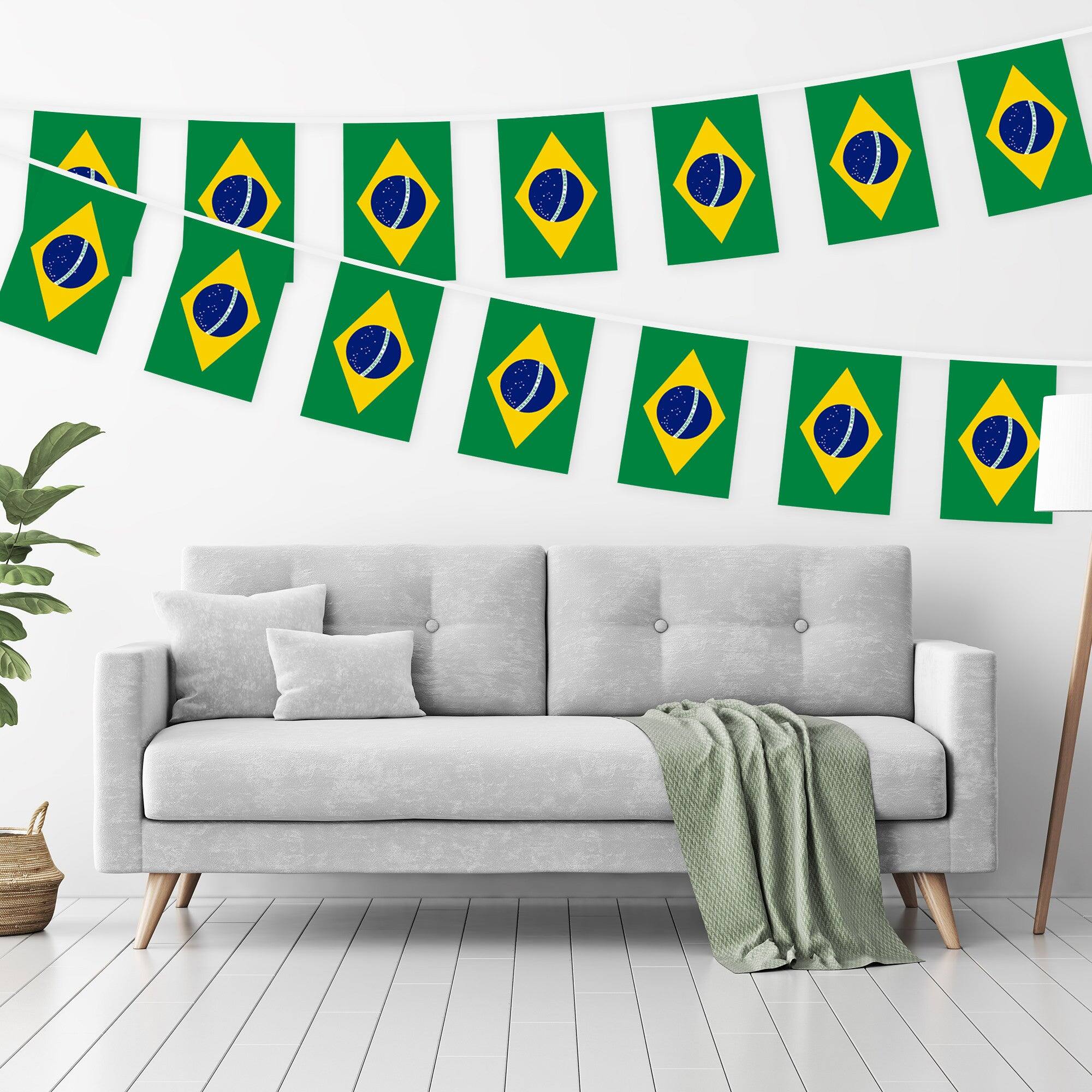 Angle. G128 - Brazil Flag Bunting Banner, 33 ft String with 38 Mini Flags (8.2 x 5.5 in). - Assorted Colors.
