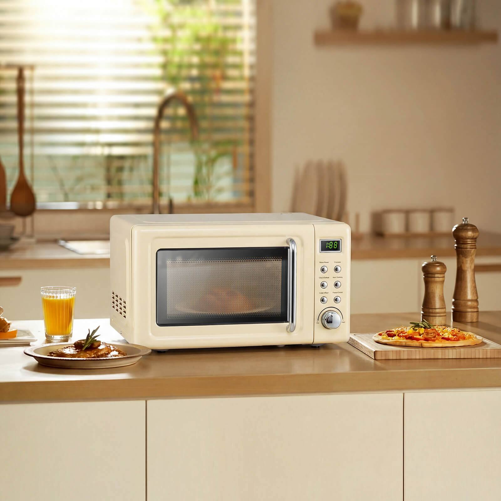 Alt View 3. Costway - Costway 0.7 Cu.ft Retro Countertop Microwave Oven 700W LED Display Glass Turntable - Off-White.