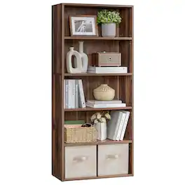 Songmics Home - Bookshelf, 5-Tier Bookcase, Book Shelf, Open Storage Shelf, 9.4 x 23.6 x 52.8 Inches, for Living Room, Home Office - Natural Walnut
