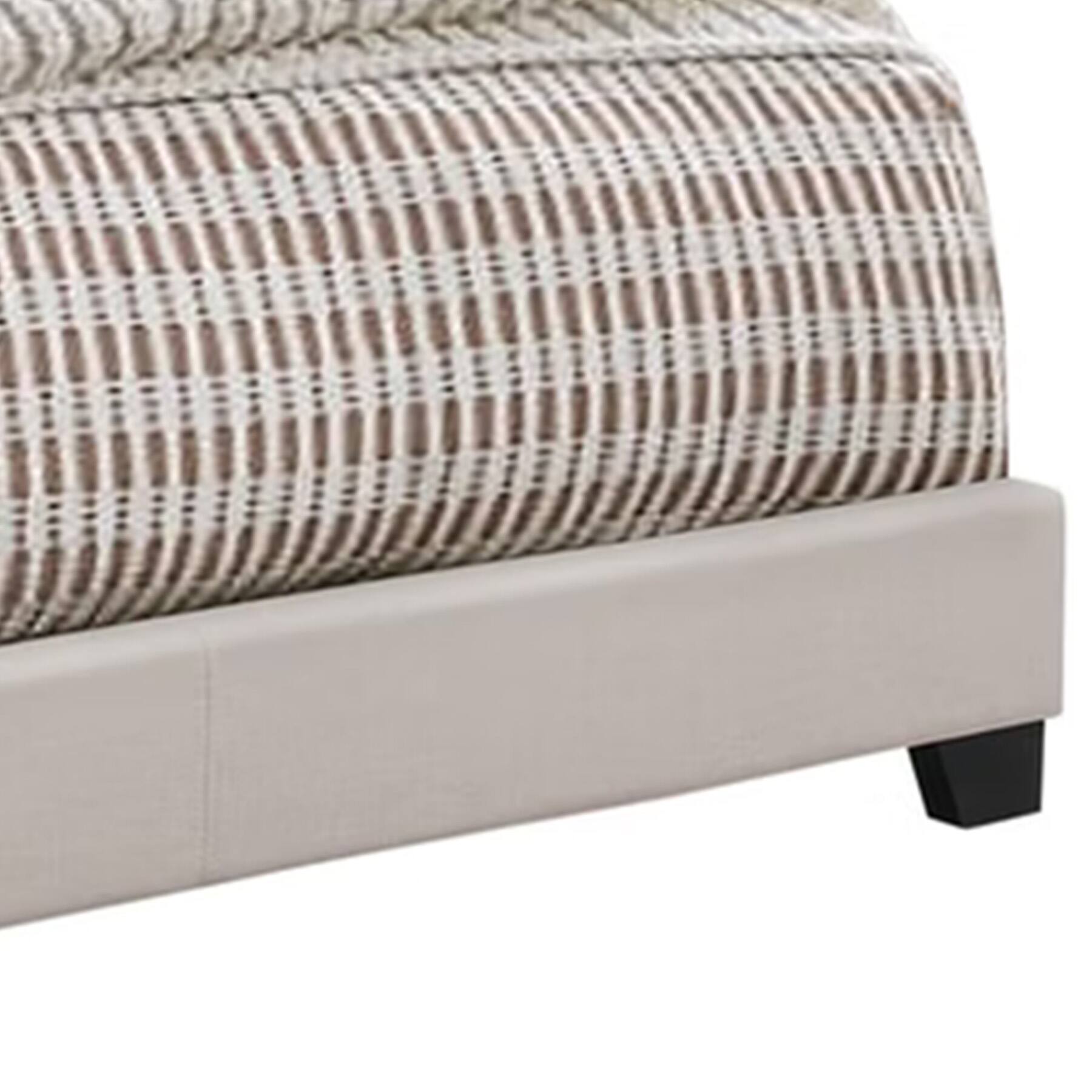 Alt View 3. Manhattan Lane - Fabric Upholstered Queen Size Platform Bed with Nail Head Trim - Ivory.