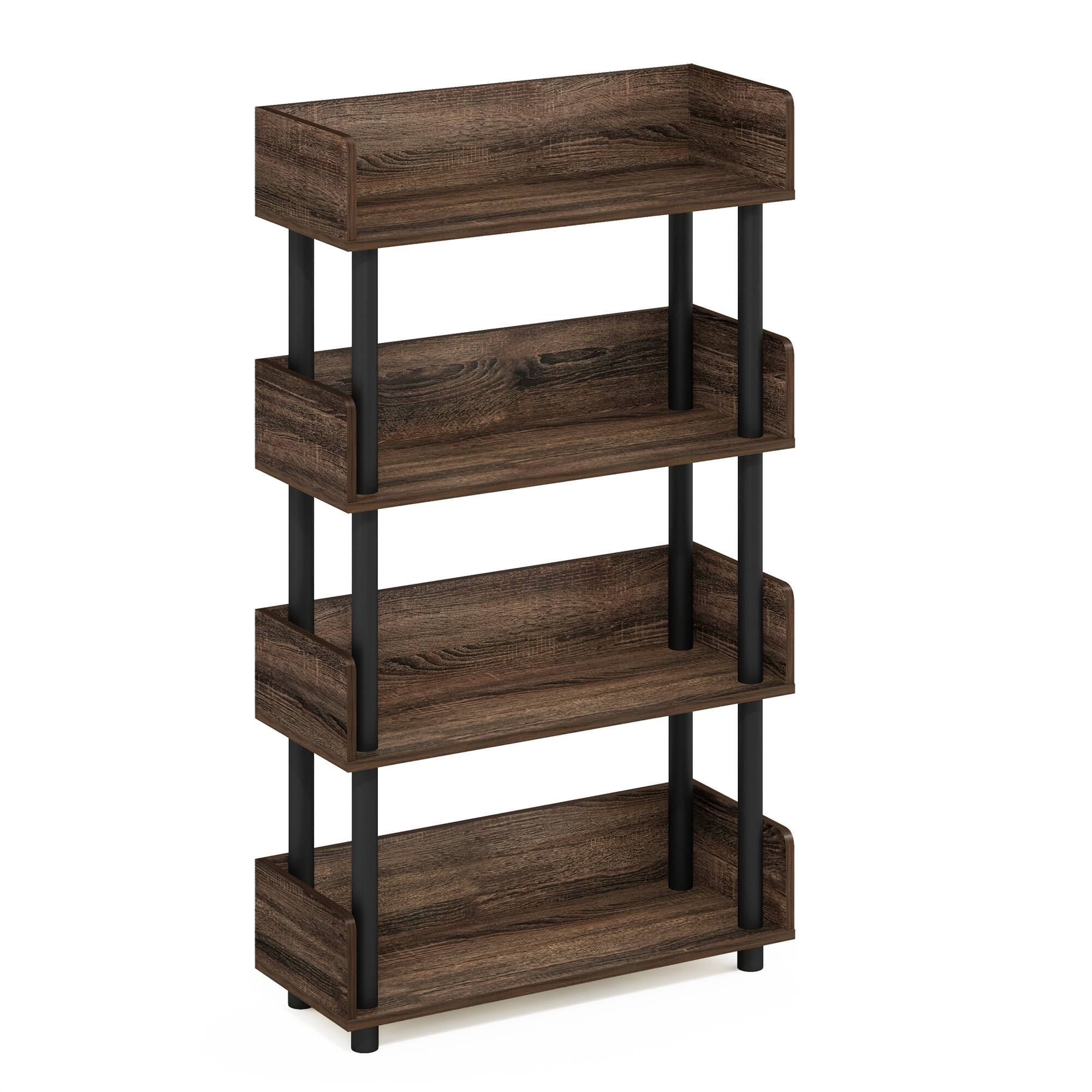 Front. Furinno - Turn-N-Tube 4-Tier Freestanding Multipurposes Display Rack, Bookshelf, Walnut - Walnut.