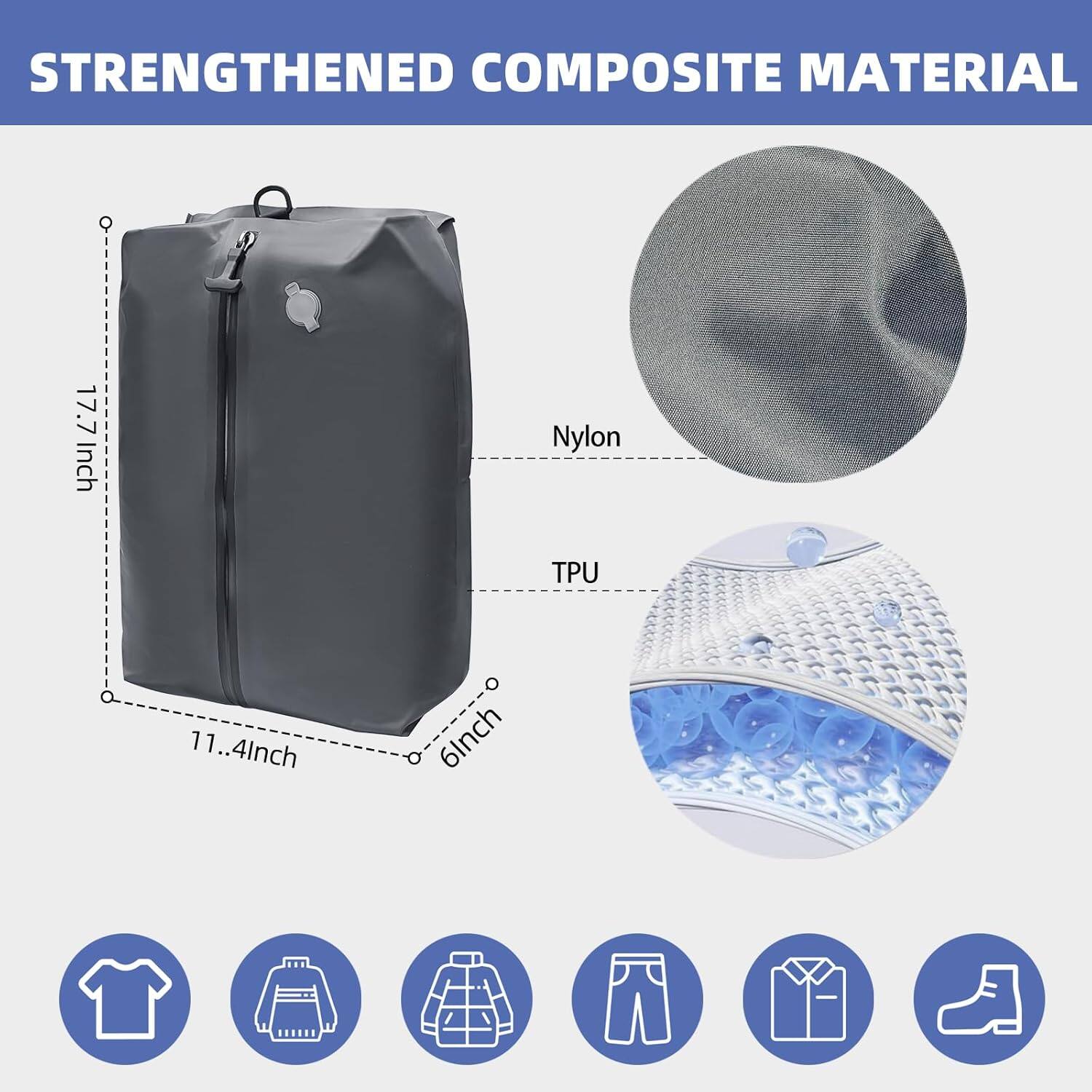 STRENGTHENED COMPOSITE MATERIAL

17.7 Inch Nylon  
11.4 Inch  
6 Inch  

Nylon  
TPU