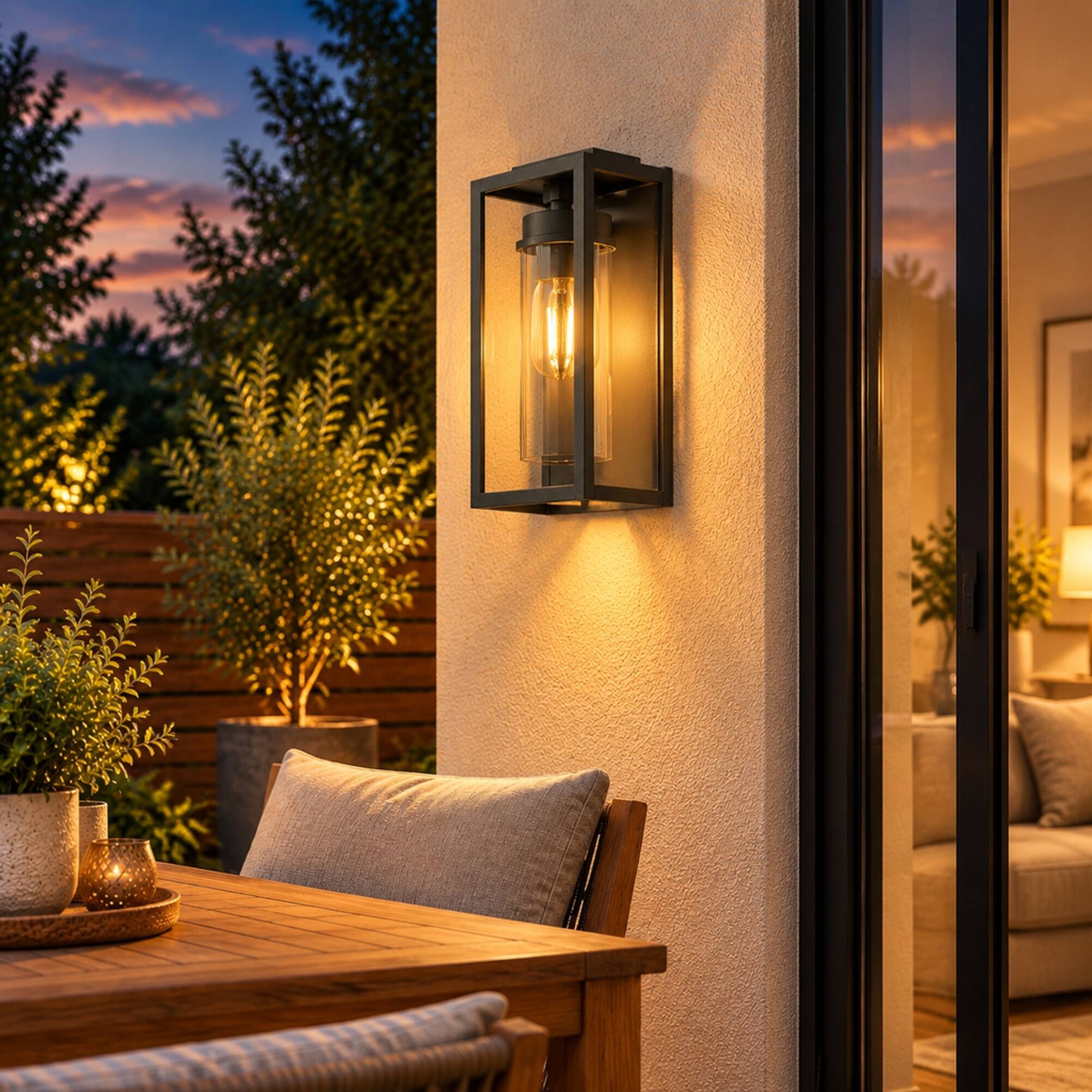 Alt View 3. RYHNUYNE - Dusk To Dawn 12.4 In Outdoor Wall Sconce, Waterproof Modern Exterior Light Fixture for House Porch Garage Black - Black.