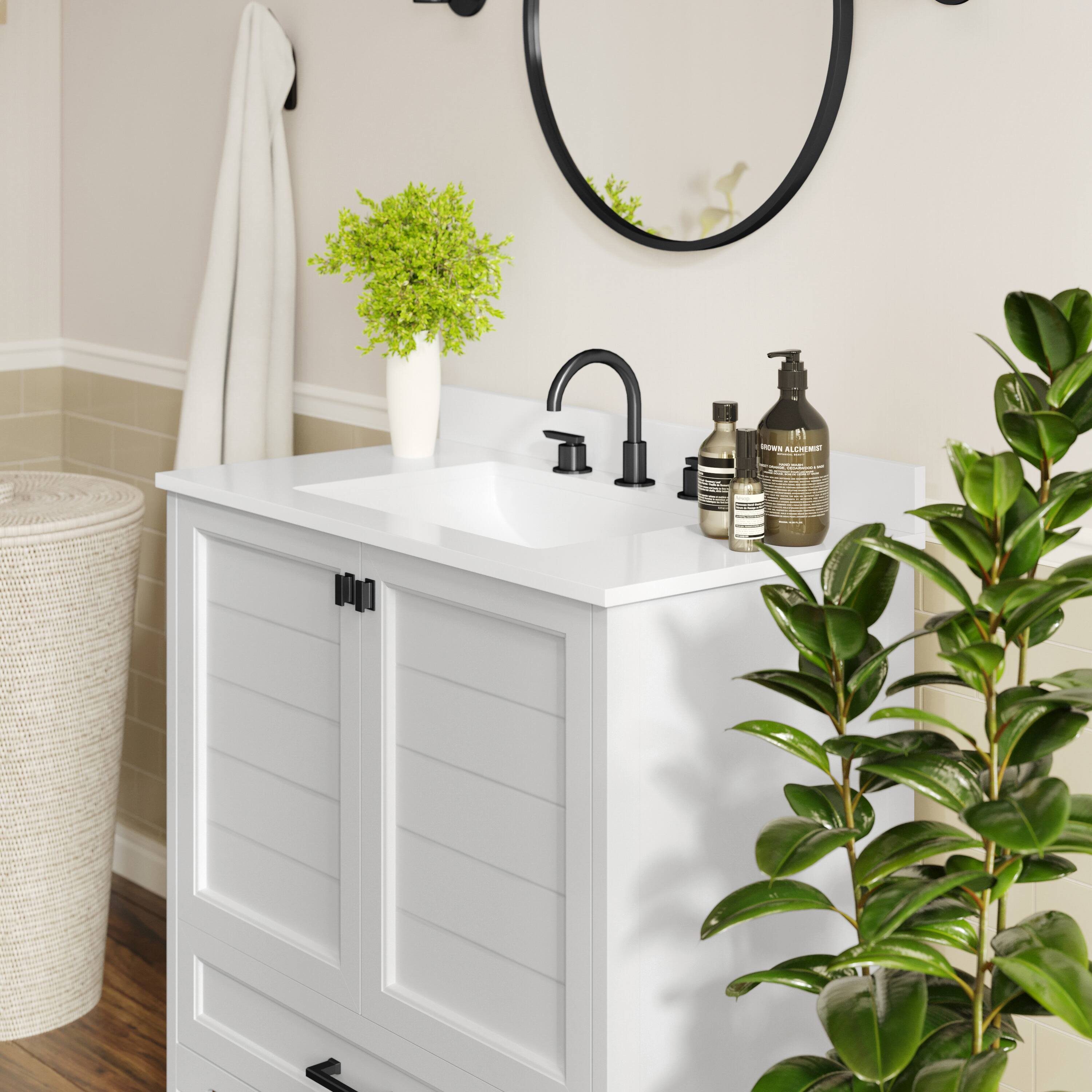Alt View 3. Flash Furniture - Haven 36" Bathroom Vanity with Sink, Storage Cabinet with Black Hardware, Soft Close Doors and Bottom Drawer, Carrara Ma - White.