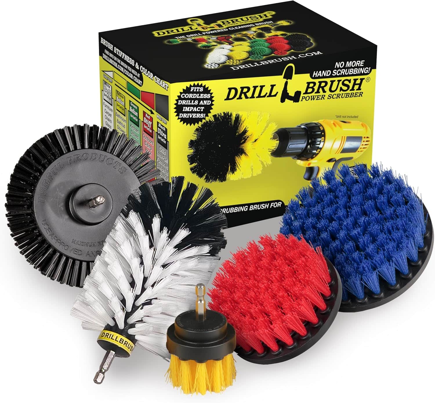 Drillbrush - 5in Flat Brush, 4in Flat Brush, 2in Short Brush, and Jumbo Original - Home & Auto Cleaning Products - Variety Purpose