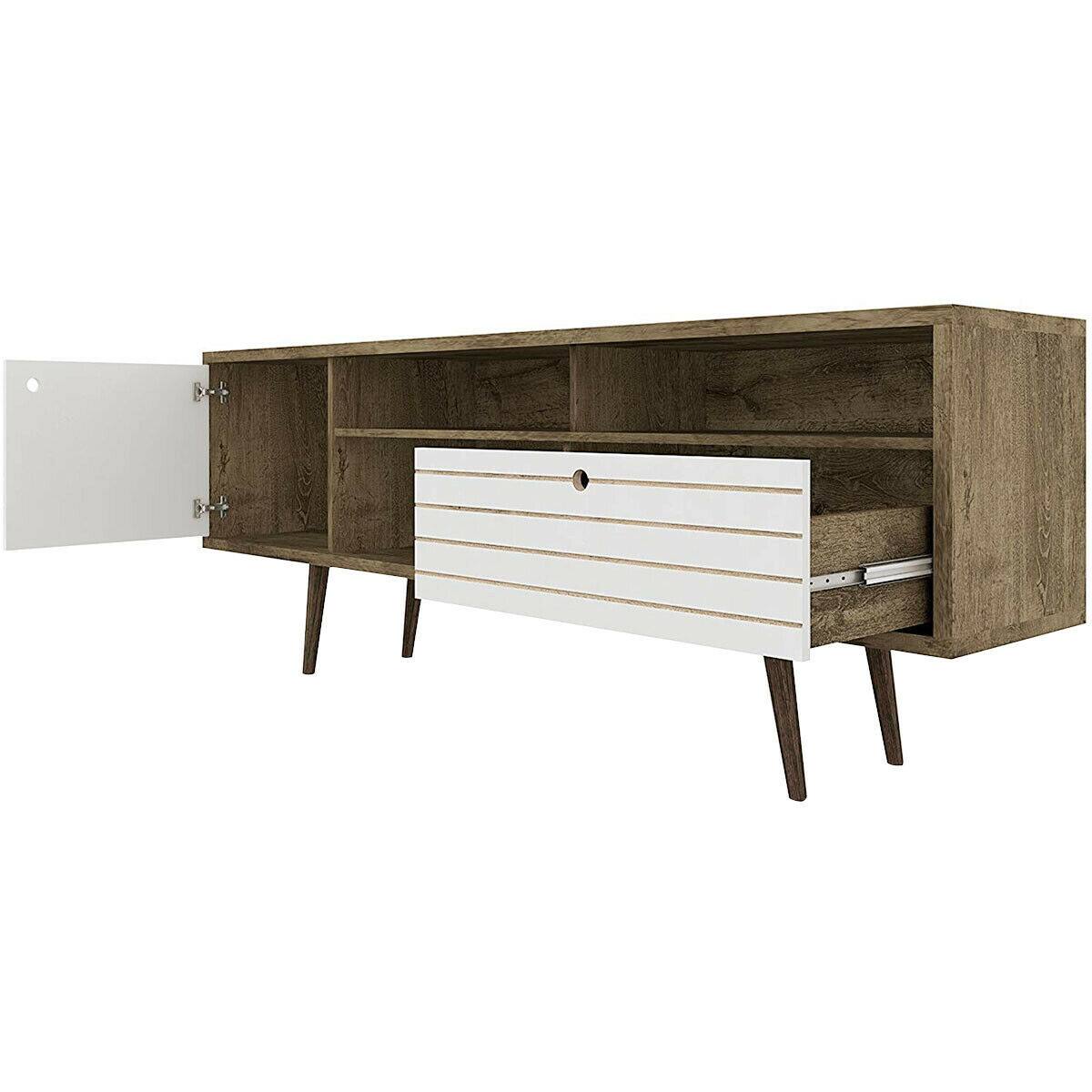 Alt View 9. Gymax - Gymax Modern TV Stand/Console Cabinet 3 Shelves Storage Drawer Splayed Leg Wood/White - Oak,White.