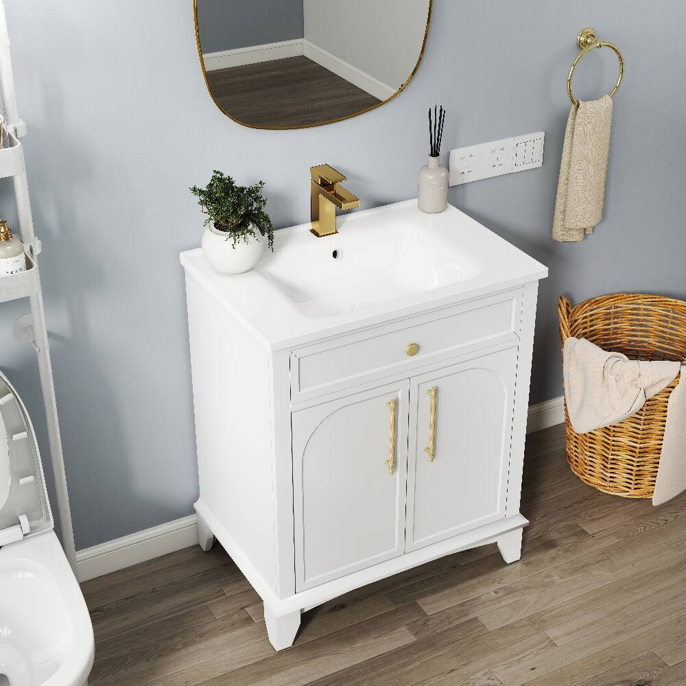 Back. Loheer - Loheer 28 inch bathroom vanity with sink White Freestanding Cabinet - White.