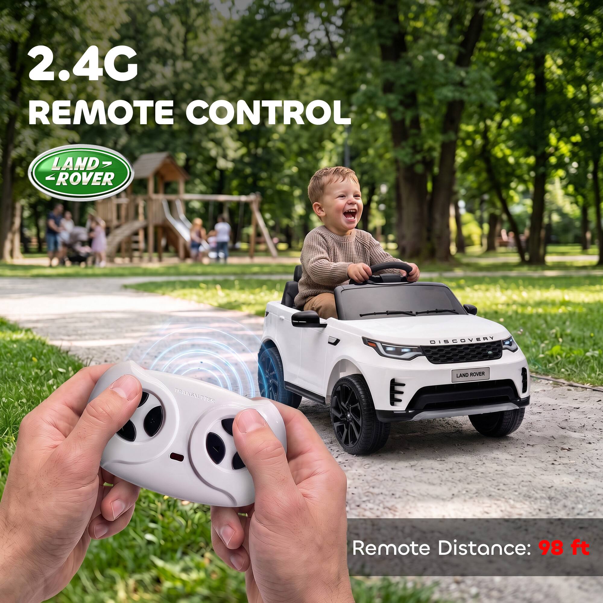 2.4G REMOTE CONTROL  
LAND ROVER  
DISCOVERY  
TRANSMITTER  
LAND ROVER  
Remote Distance: 98 ft