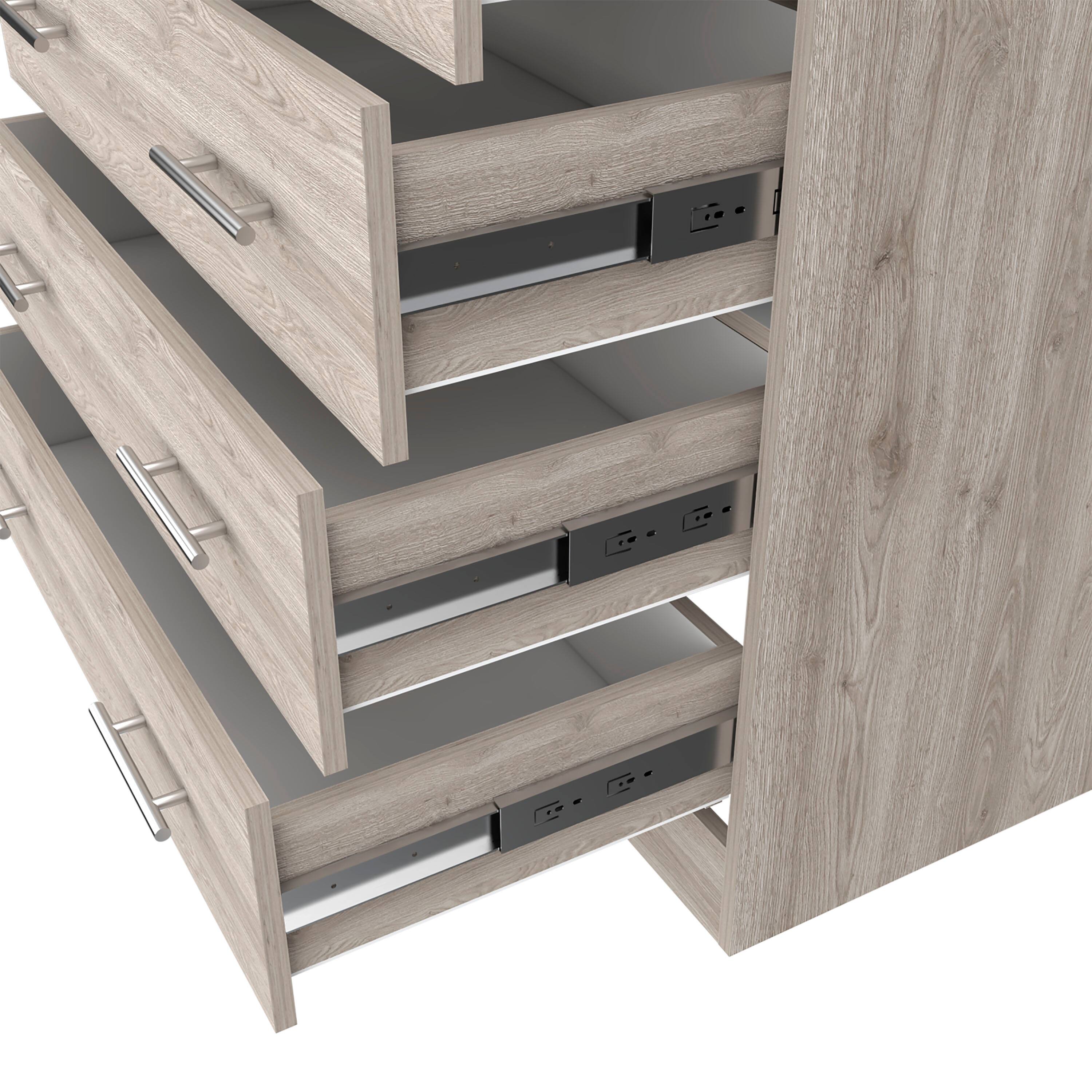 Alt View 4. TuHome - Peru L Four Drawer Dresser, Superior Top, One Open Shelf - Light Gray / White.