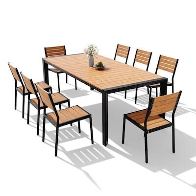Alt View 9. Crestlive Products - Crestlive Products 9/11pc Water Proof Patio Dining Set Aluminum Frame Rectangle Table Stackable Stationary Chairs - Brown-9PC.
