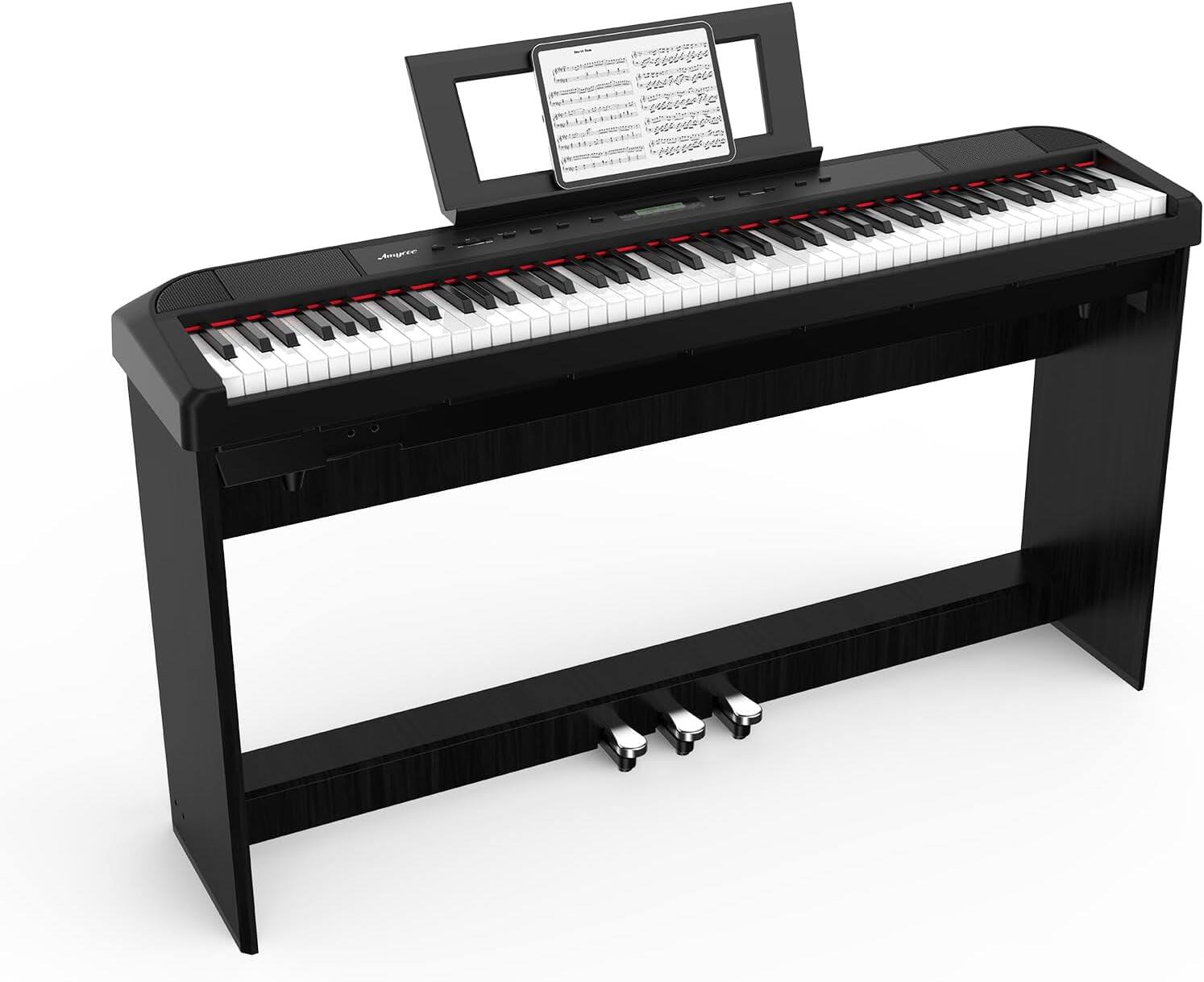 Front. Homhougo - 88-Key Fully Weighted Digital Piano with Stand, Pedals & Power Supply for Beginners - Black.