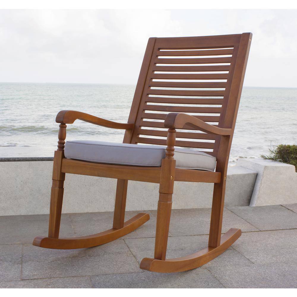 Alt View 2. Northbeam - Nantucket Rocking Chair, Natural Colour Stain With Grey Cushion - Brown.