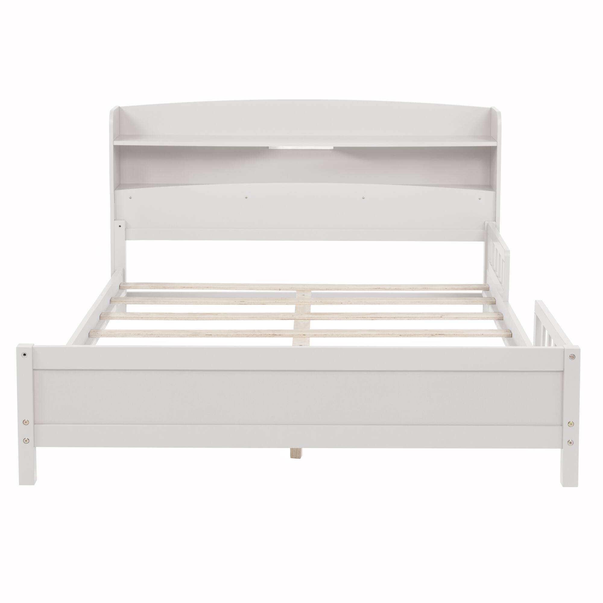 Alt View 6. GOODSILO - Full Size Wooden Bed with Integrated Bookshelf Headboard and LED Motion Sensor Lighting System - White.