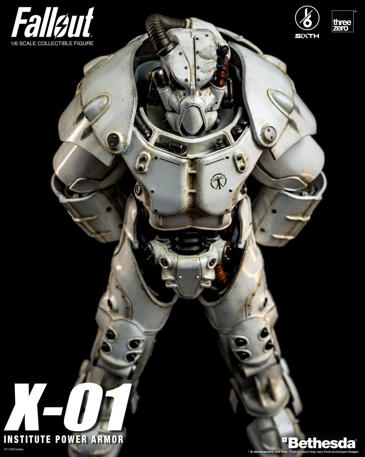 Falleut 1/6 SCALE COLLECTIBLE FIGURE  
SIXTH three zero X-01 INSTITUTE POWER ARMOR  
d J Janitias "Bethesda d - development - final tinal product  
Arou images may vary prototype