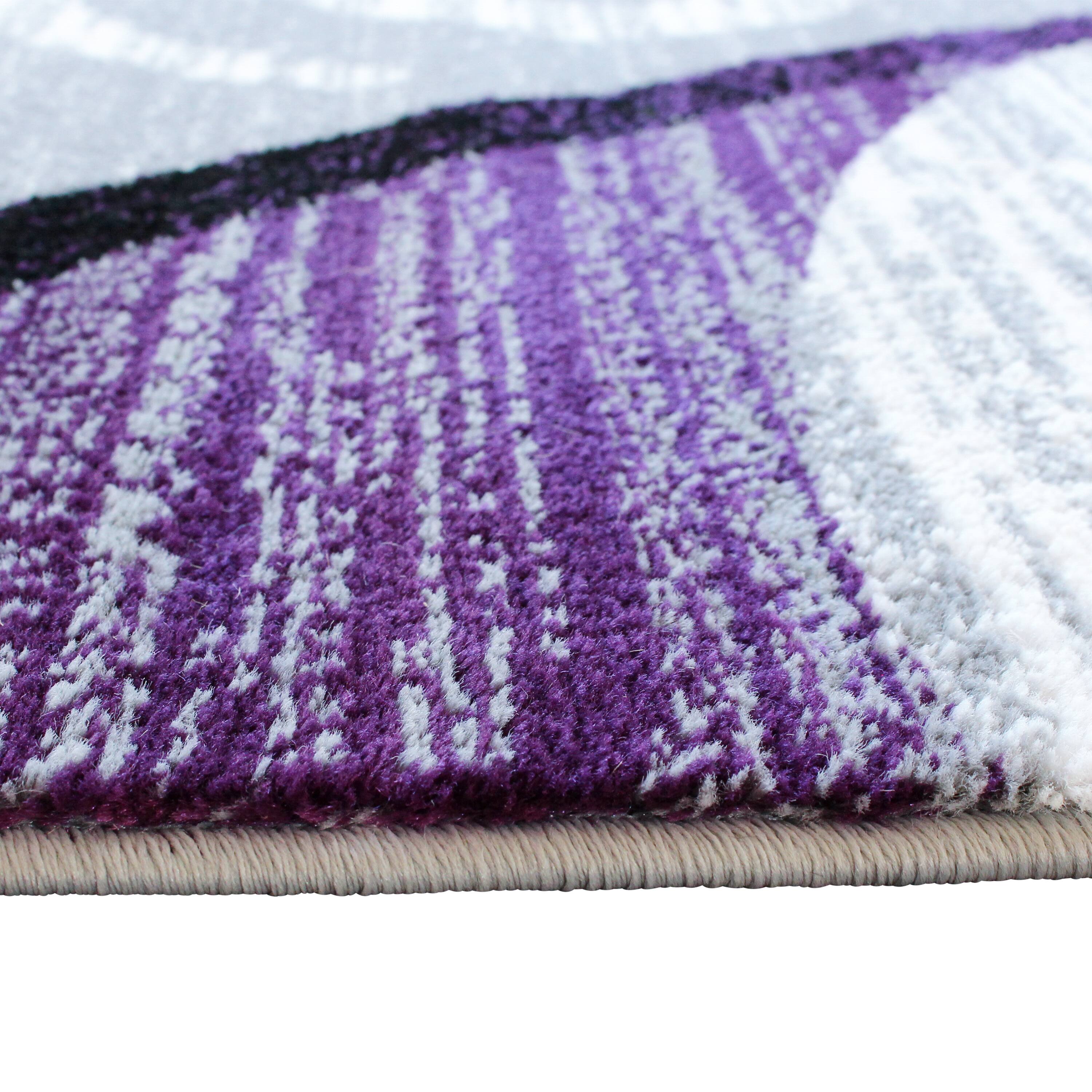 Alt View 5. Emma + Oliver - Helix Scraped Look Ultra Soft Plush Pile Olefin Accent Rug in Swirl Pattern, Jute Backing - Purple.