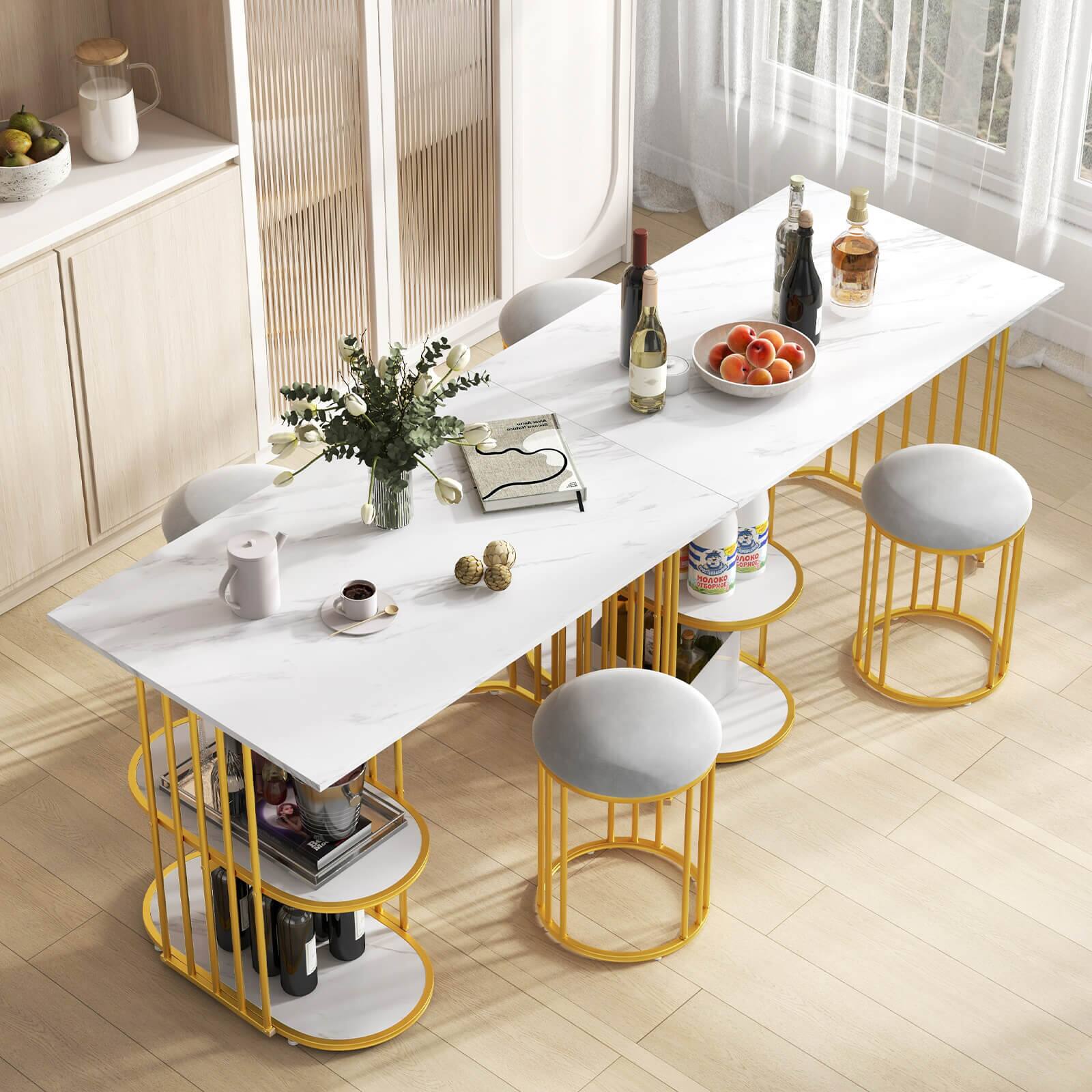 Alt View 12. Costway - 3 Piece Dining Table Set w/ 2 Stools 2-tier Storage Shelf Upholstered Seat - White and Gold.