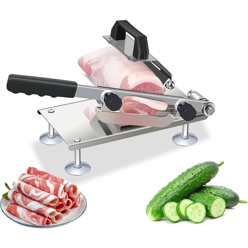 Front. PARKER SLATER - Manual Meat Slicer, Frozen Meat Cutter, Beef & Mutton, Home & Commercial Use - Silver.