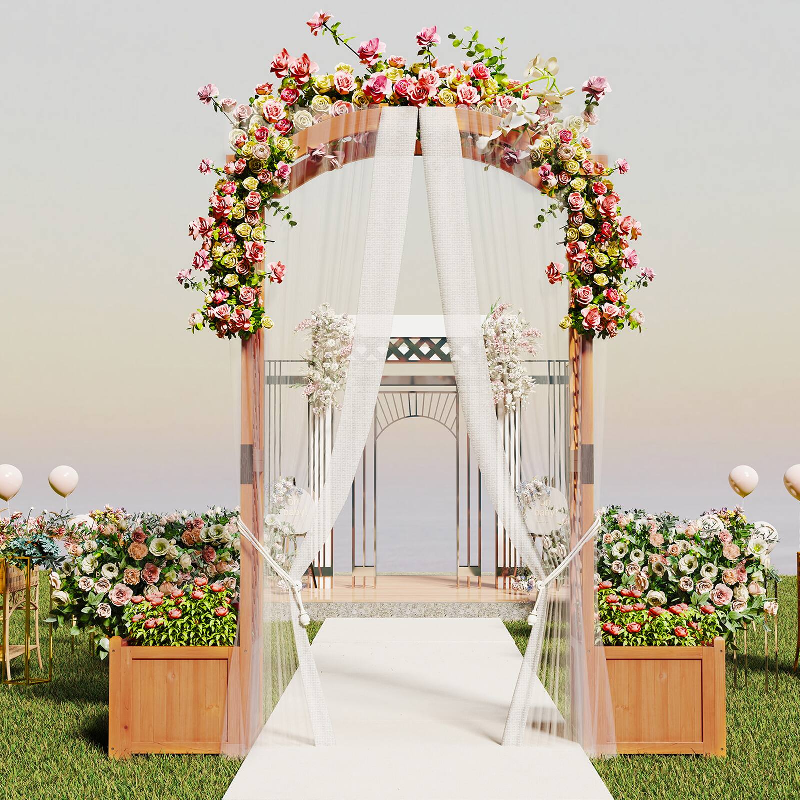 Alt View 3. Gymax - Gymax 79'' Tall Archway Trellis for Climbing Plants Vegetables w/ Planter Boxes - Yellow.
