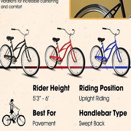 - Vibrations for incredible cushioning and comfort
- Rider Height: 5'3" - 6'
- Riding Position: Upright Riding
- Best For: Pavement
- Handlebar Type: Swept Back