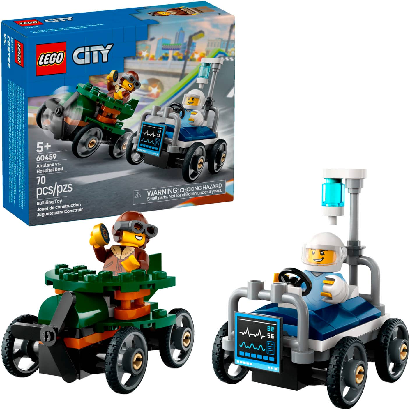 LEGO - City Airplane vs. Hospital Bed Race Car Pack Building Toy 60459 - Front_Zoom