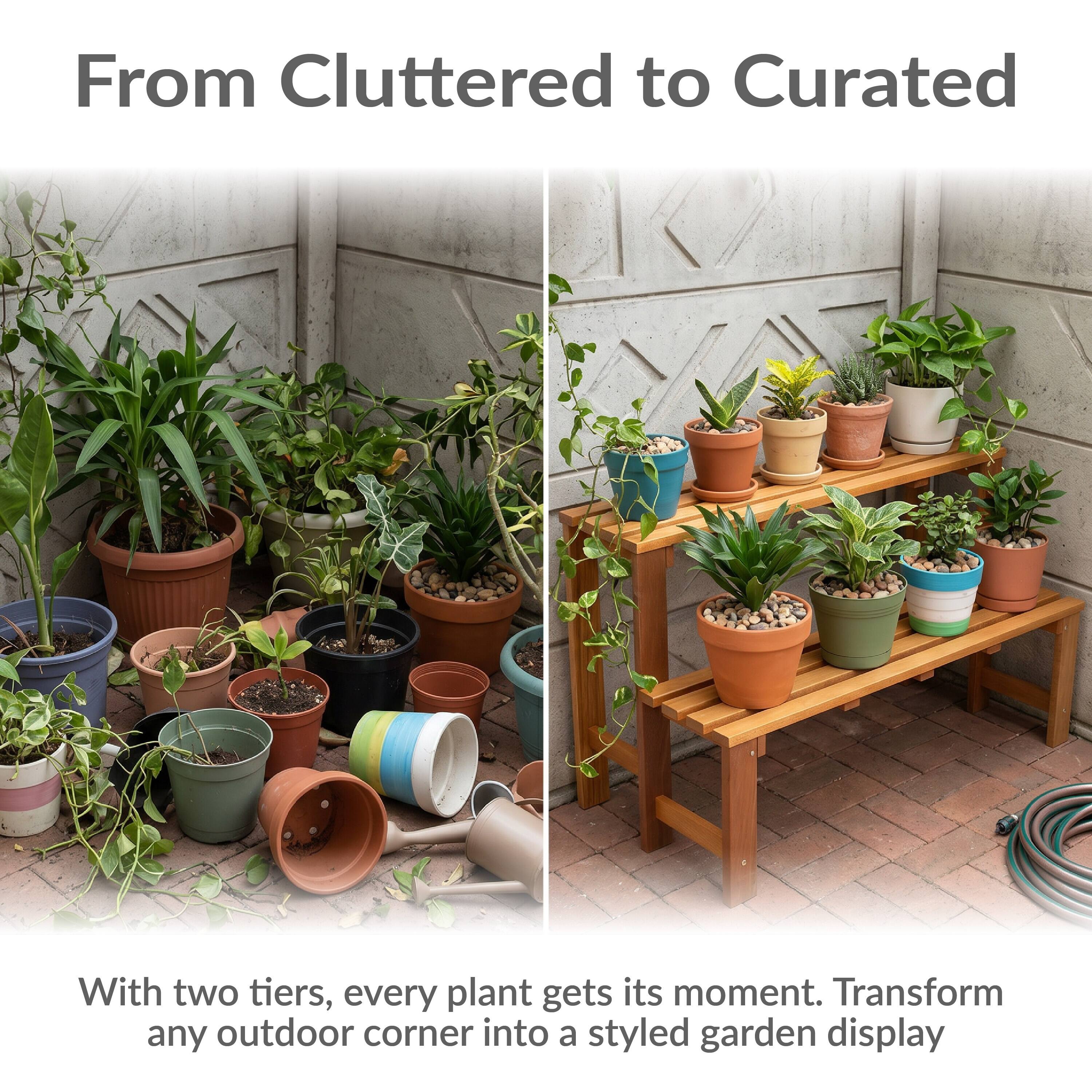 From Cluttered to Curated

With two tiers, every plant gets its moment. Transform any outdoor corner into a styled garden display