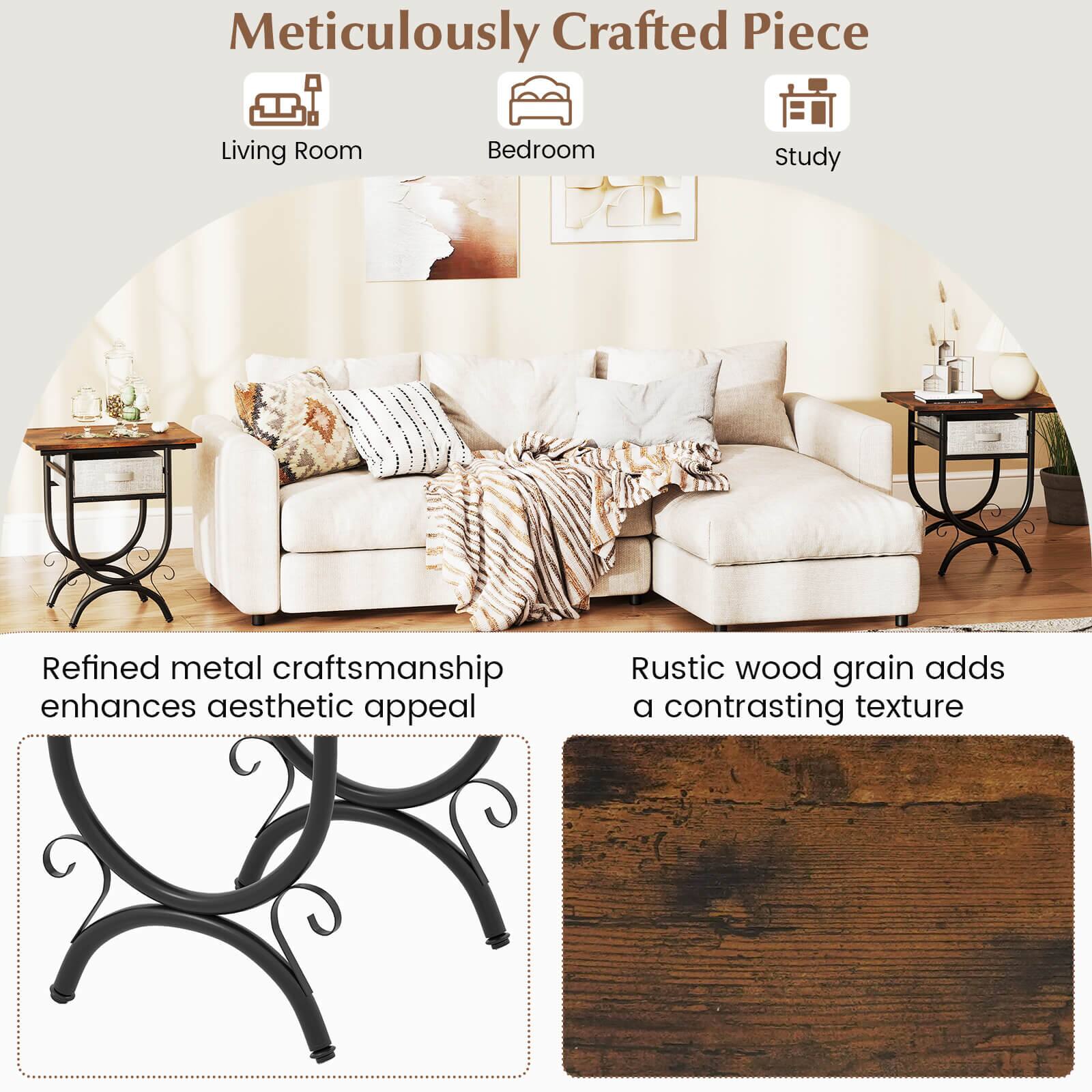 Meticulously Crafted Piece: Refined metal craftsmanship enhances aesthetic appeal. Rustic wood grain adds a contrasting texture.