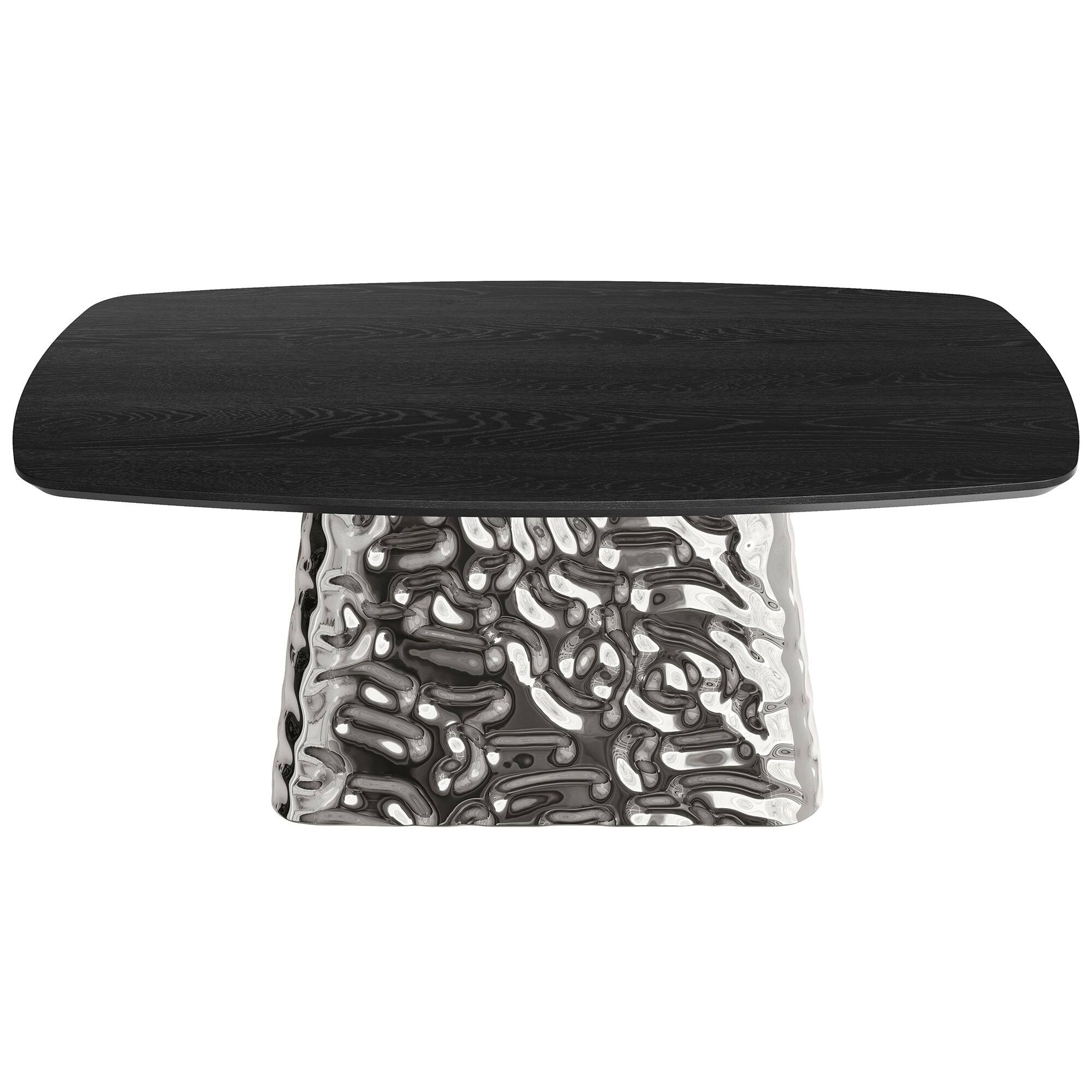 Angle. Boyel Living - Silver and Black Wood 70.87 Inch Pedestal Dining Table Seats 6 Modern Luxury Stainless Steel Base - Multi-Colored.