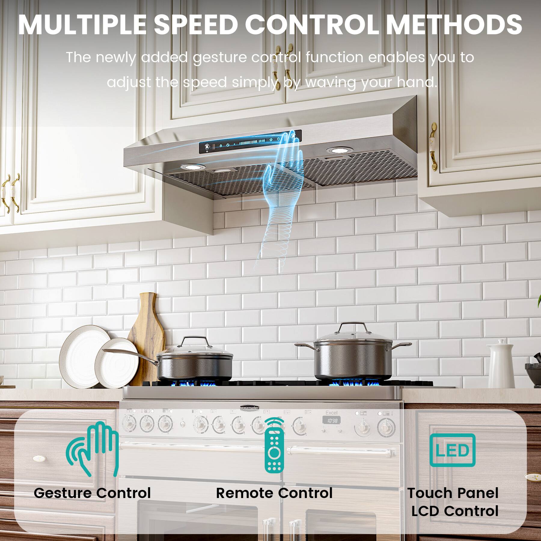 MULTIPLE SPEED CONTROL METHODS

The newly added gesture control function enables you to adjust the speed simply by waving your hand.

- Gesture Control
- Remote Control
- Touch Panel LCD Control