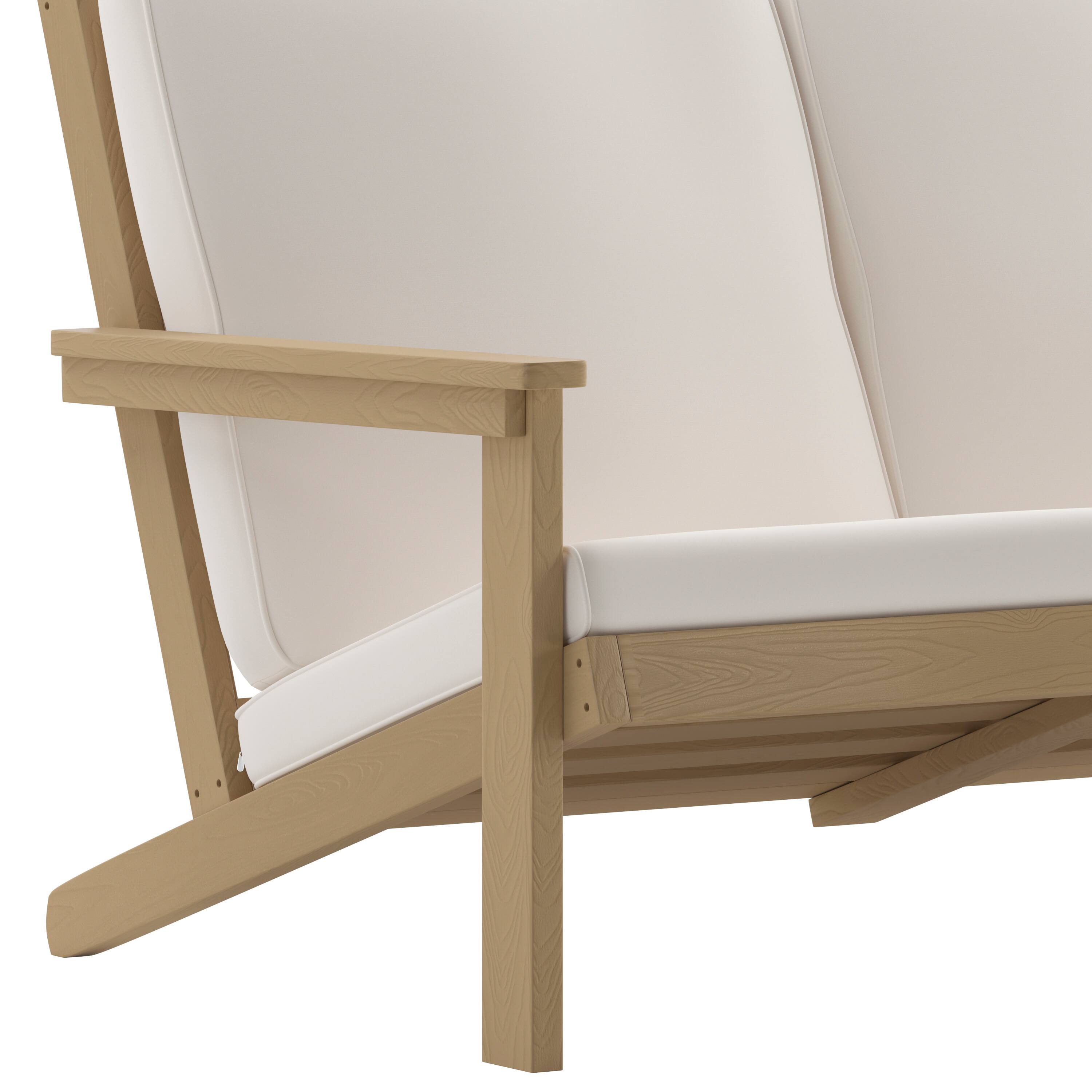 Alt View 10. Emma + Oliver - Hammond All-Weather Polyresin Adirondack Loveseat with Deep Seat and Comfortable Back & Seat Cushions - Cream Cushions/Natural Cedar Frame.
