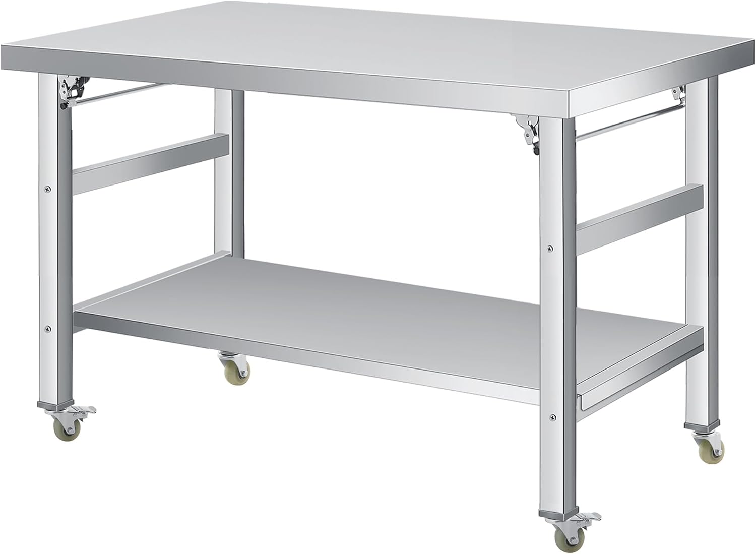 Alt View 3. GARVEE - 36"*24"Stainless Steel Folding Table with Wheels, Commercial Prep Worktable with Adjustable Undershelf and Feet - 3624W.