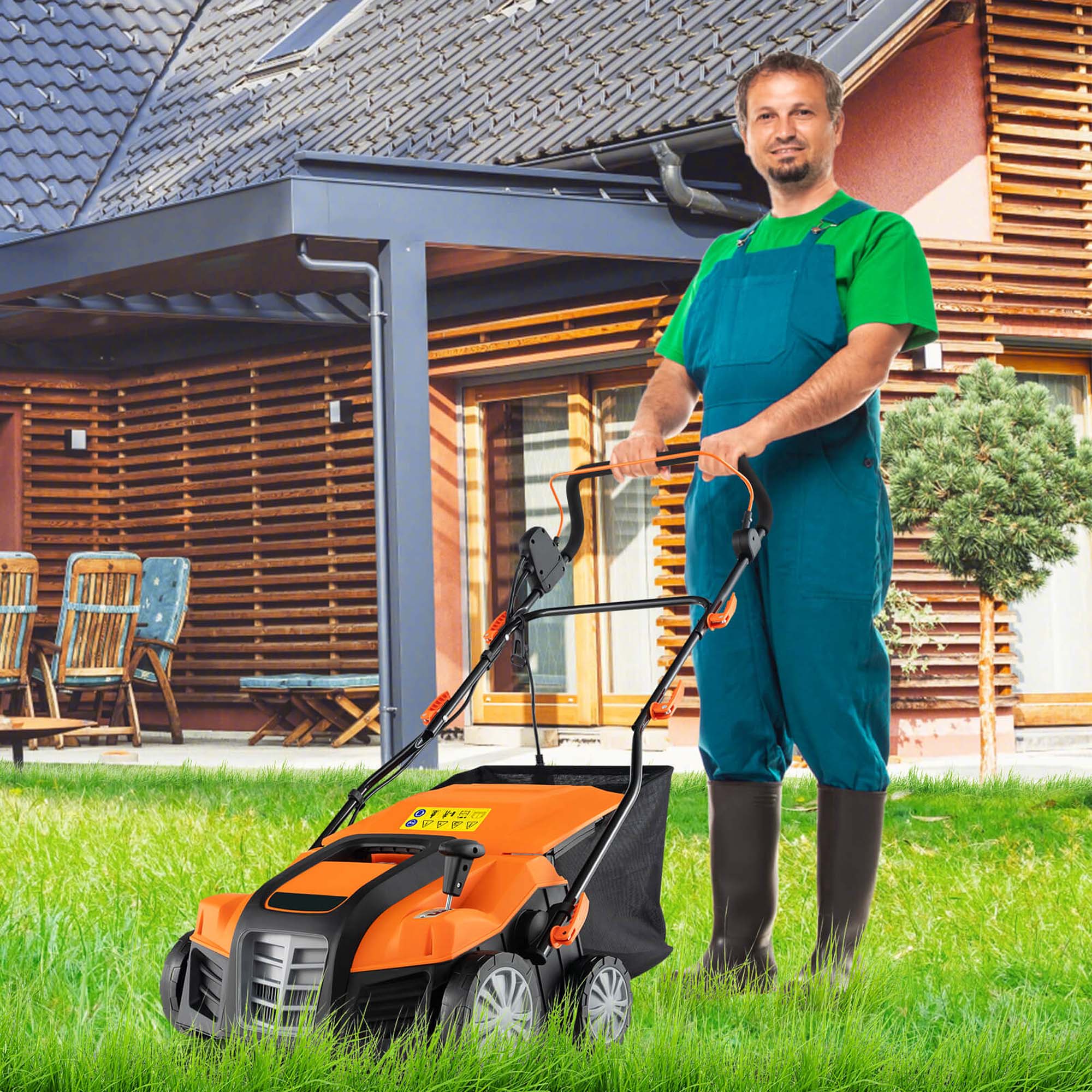 Alt View 1. Costway - Costway 16-Inch Electric Dethatcher & Scarifier 15A 2-In-1 Lawn Dethatcher - Orange.