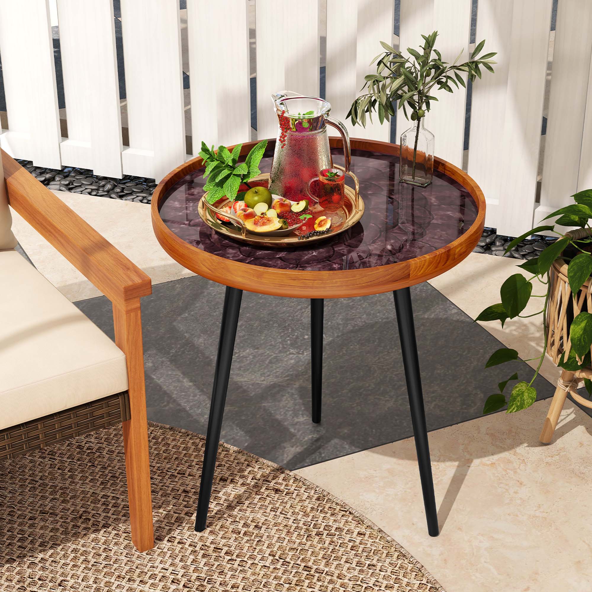 Alt View 3. Costway - Costway 20" Round End Table Mid-century Modern Coffee Table with Sea Shell Decoration - Brown.