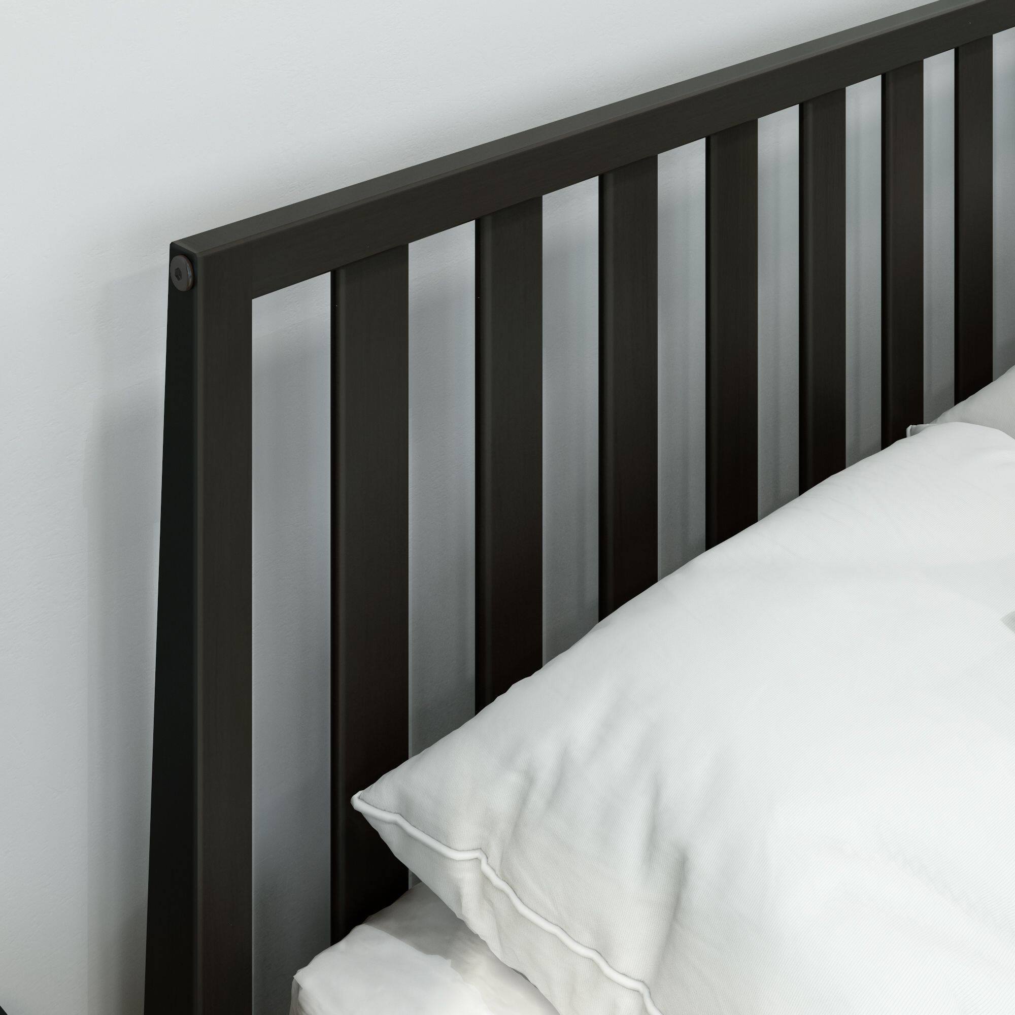 Alt View 4. Plank+Beam - Scandinavian Queen-Size Bed with Slatted Headboard, Black - Black.