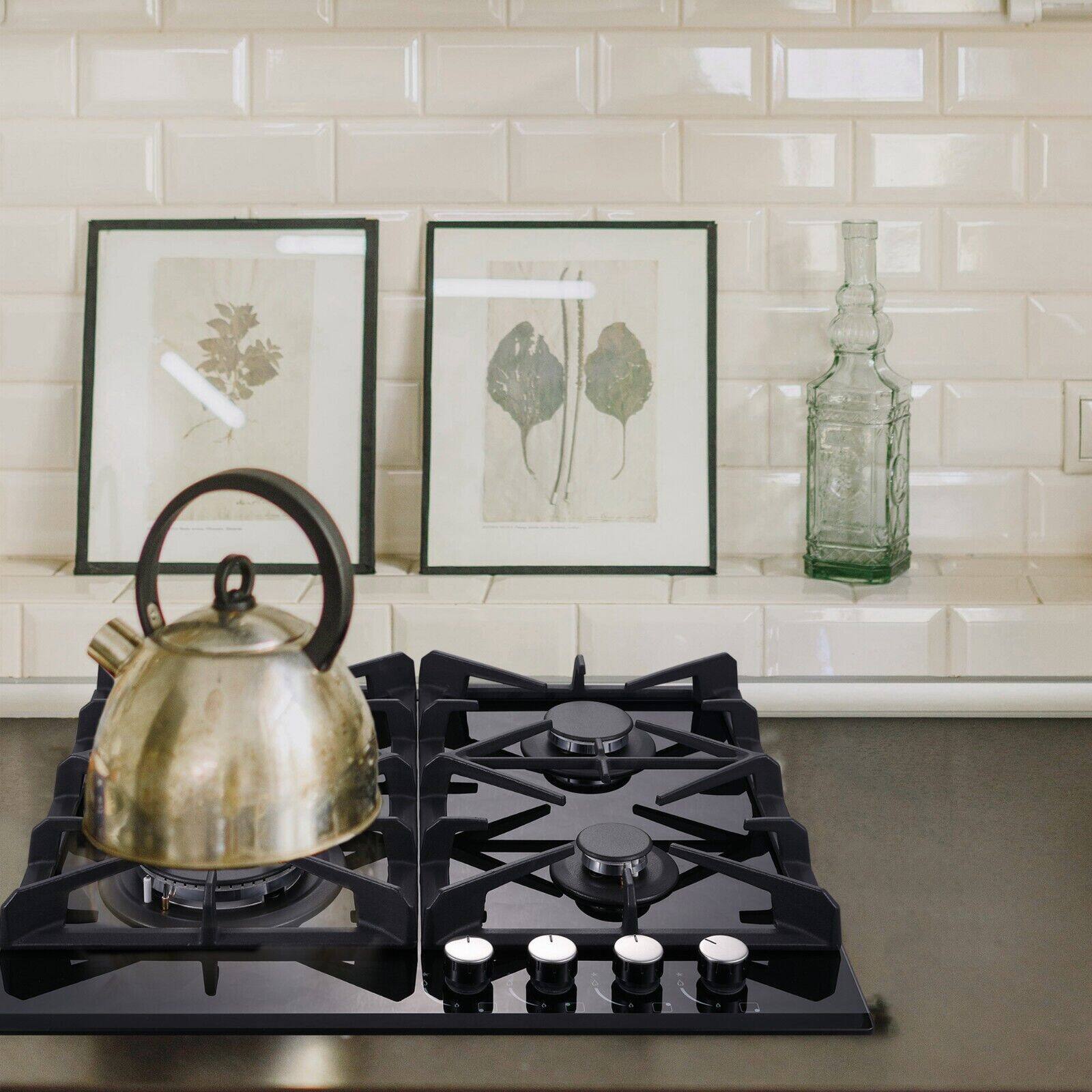 Alt View 2. COWLOWN - 24 Inch Gas Cooktop with 4 Burners Black Tempered Glass Built-in Design Dual Fuel NG/LPG Convertible - Black.