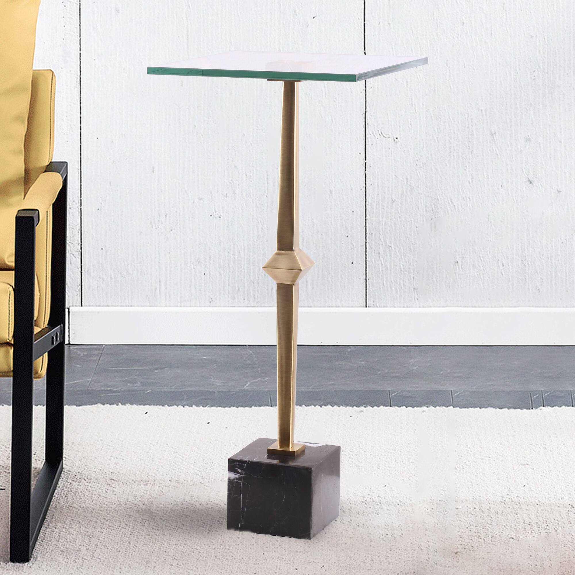 Angle. Ihomeadore - Modern 22"H Clear Glass Top End Table - Brass.