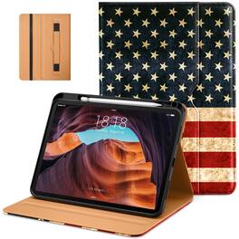 DTTO - Case for iPad 11th Gen 11" 2025 (A16) & 10th Gen 10.9" 2022, Leather Folio Cover with Pencil Holder & Auto Wake/Sleep - US Flag