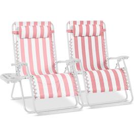 Best Choice Products - Set of 2 Extra Wide Zero Gravity Lounge Chair Recliners w/ Cup Holder - Flamingo Stripes/White