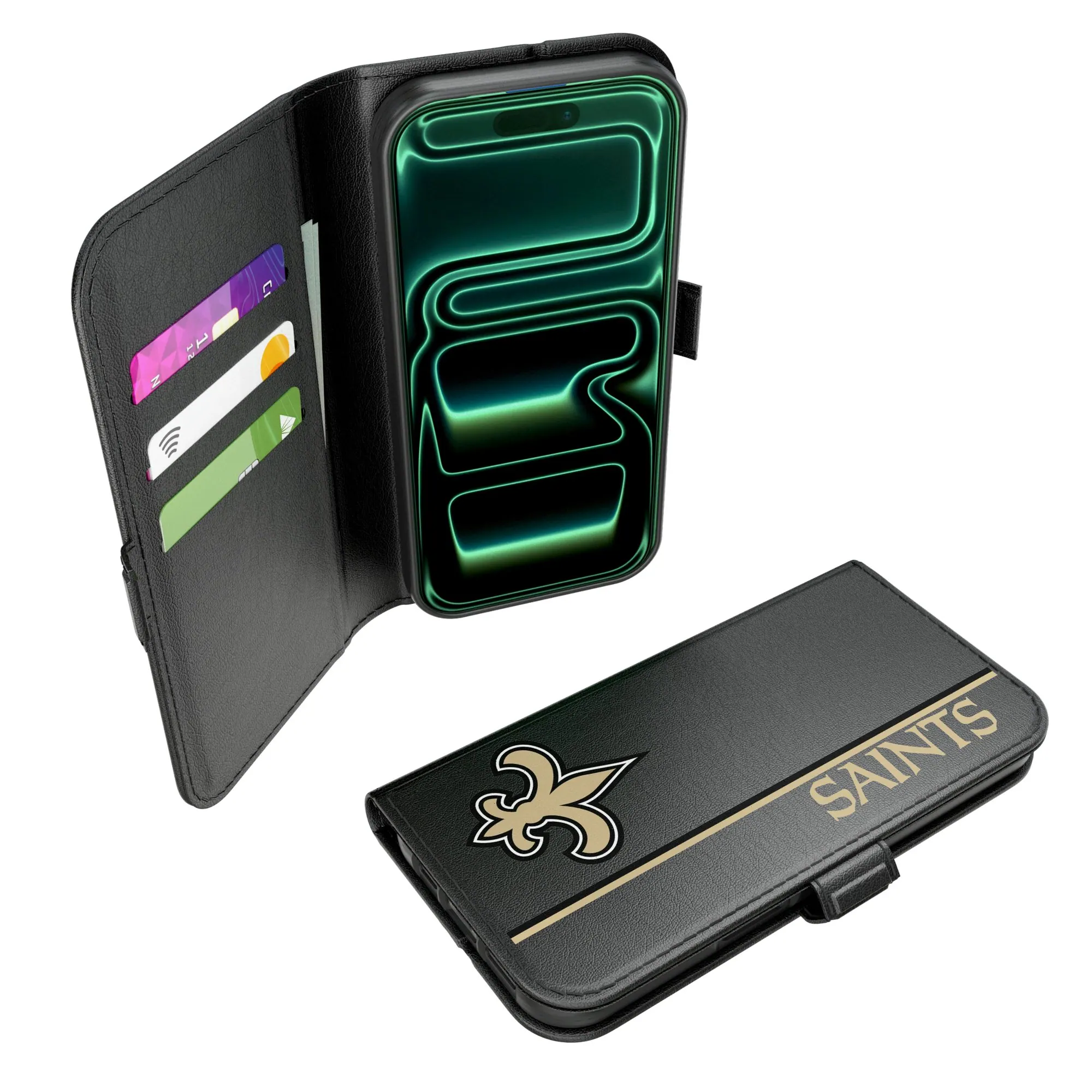 Front. Keyscaper - New Orleans Saints iPhone Folio 2.0 Case - 17 Pro Max - Black.