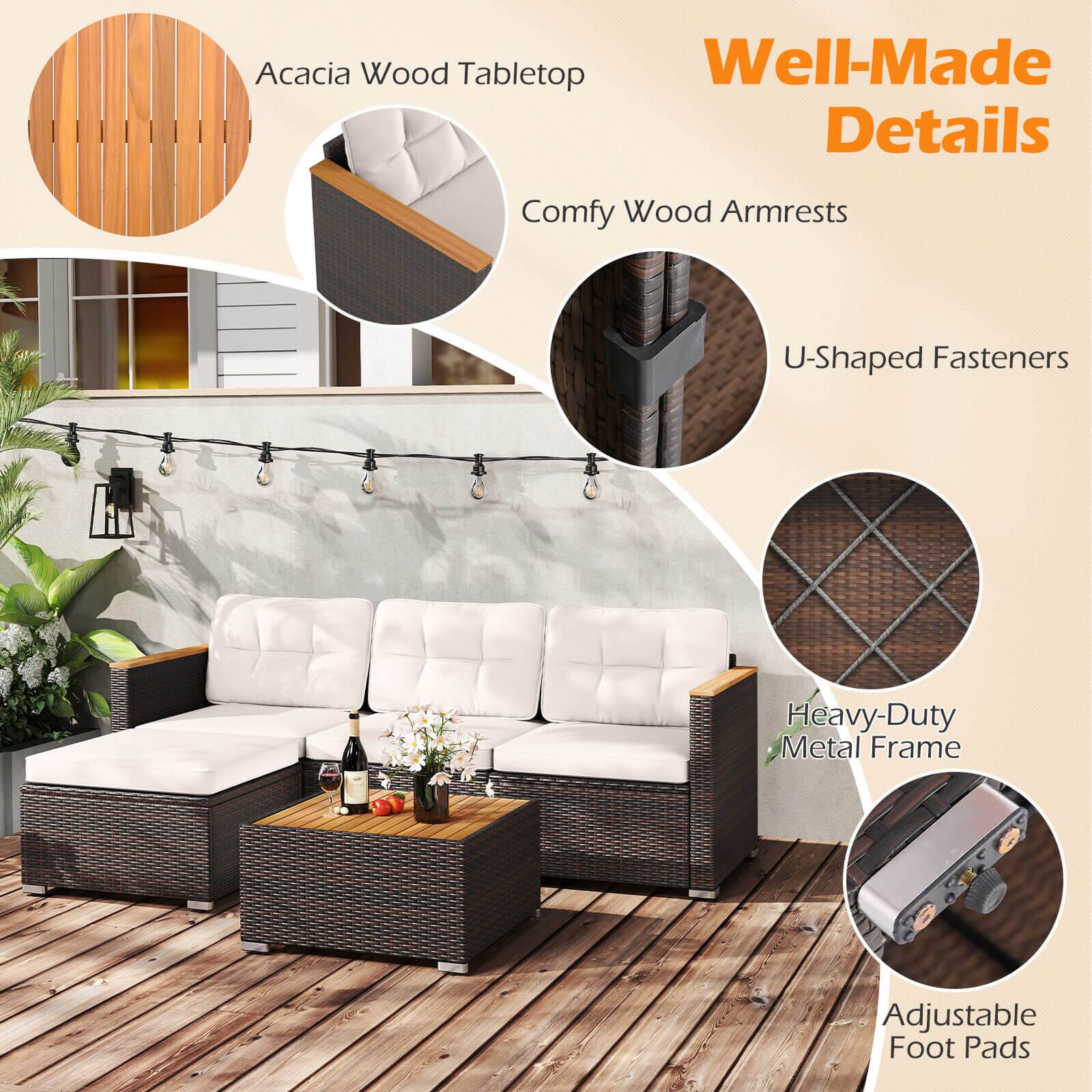 Acacia Wood Tabletop, Comfy Wood Armrests, U-Shaped Fasteners, Heavy-Duty Metal Frame, Adjustable Foot Pads