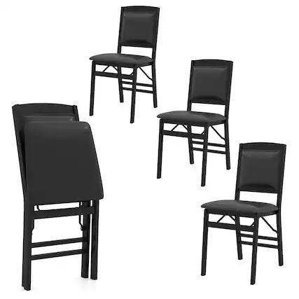 Front. Costway - Costway 4 Pack Folding Dining Chairs Foldable Chairs with PVC Padded Seat & High Backrest - Black.