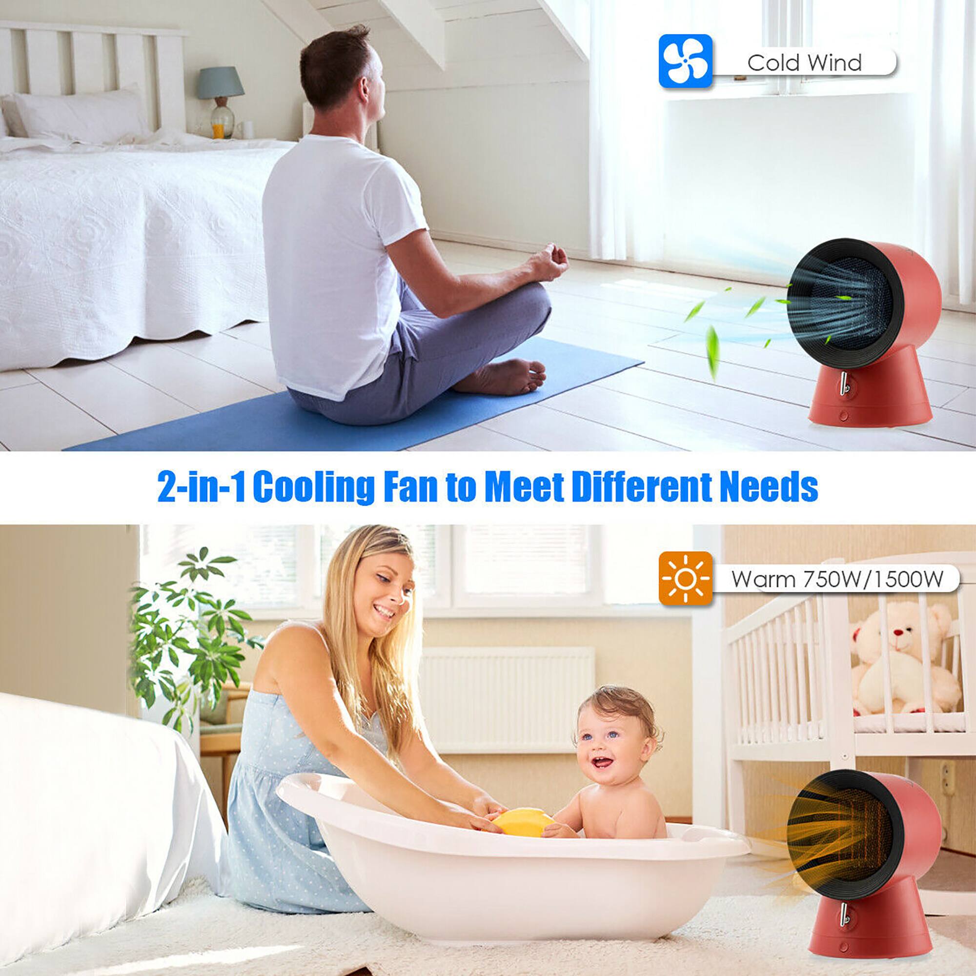 Cold Wind 2-in-1 Cooling Fan to Meet Different Needs Warm 750W/1500W