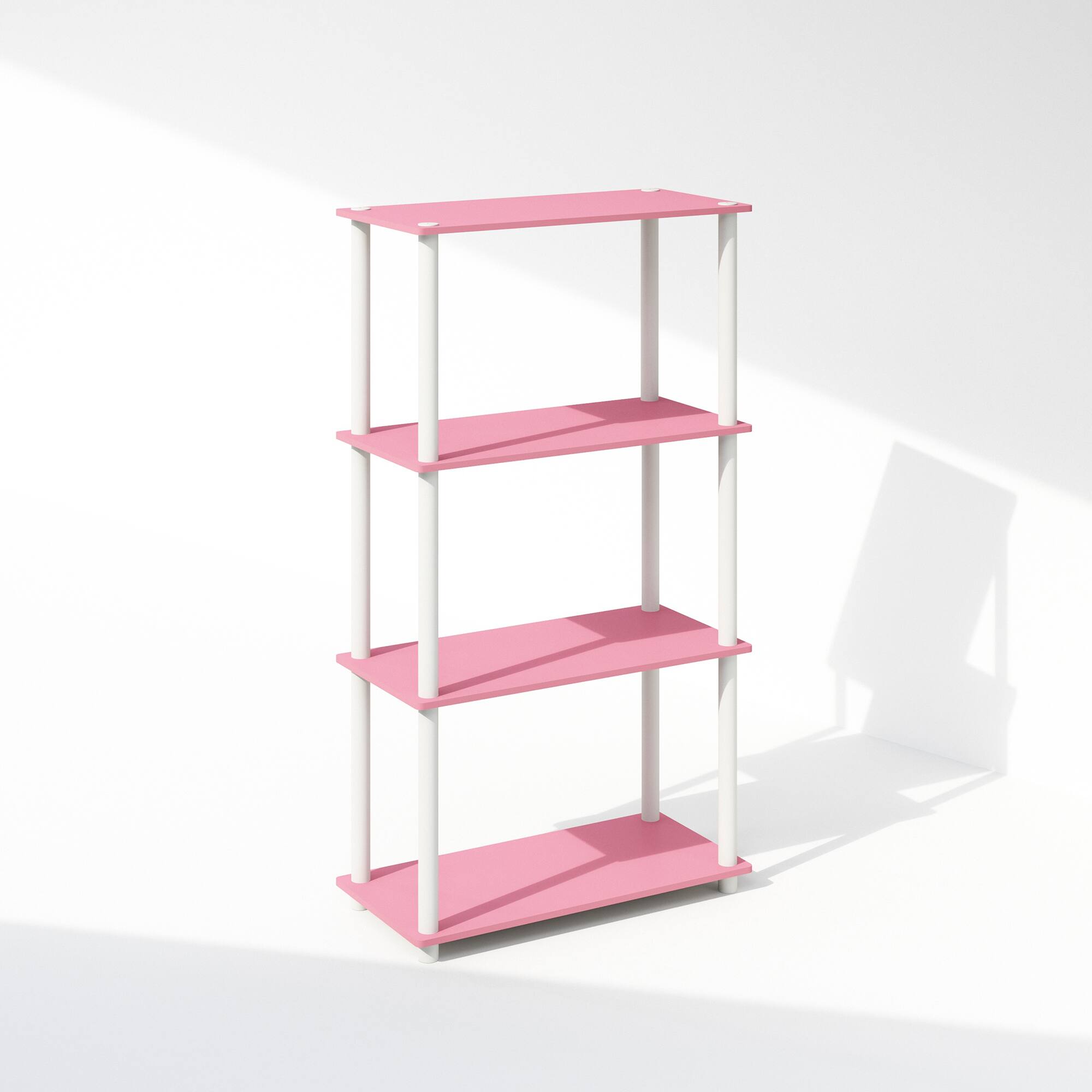Front. Furinno - Turn-N-Tube 4-Tier Multipurpose Shelf Display Rack, Shelving Unit, Bookcase - Pink/White.