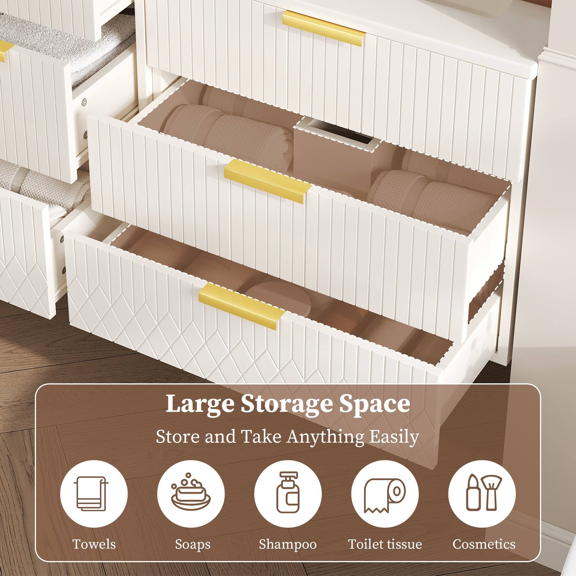 Large Storage Space  
Store and Take Anything Easily  
Towels  
Soaps  
Shampoo  
Toilet tissue  
Cosmetics