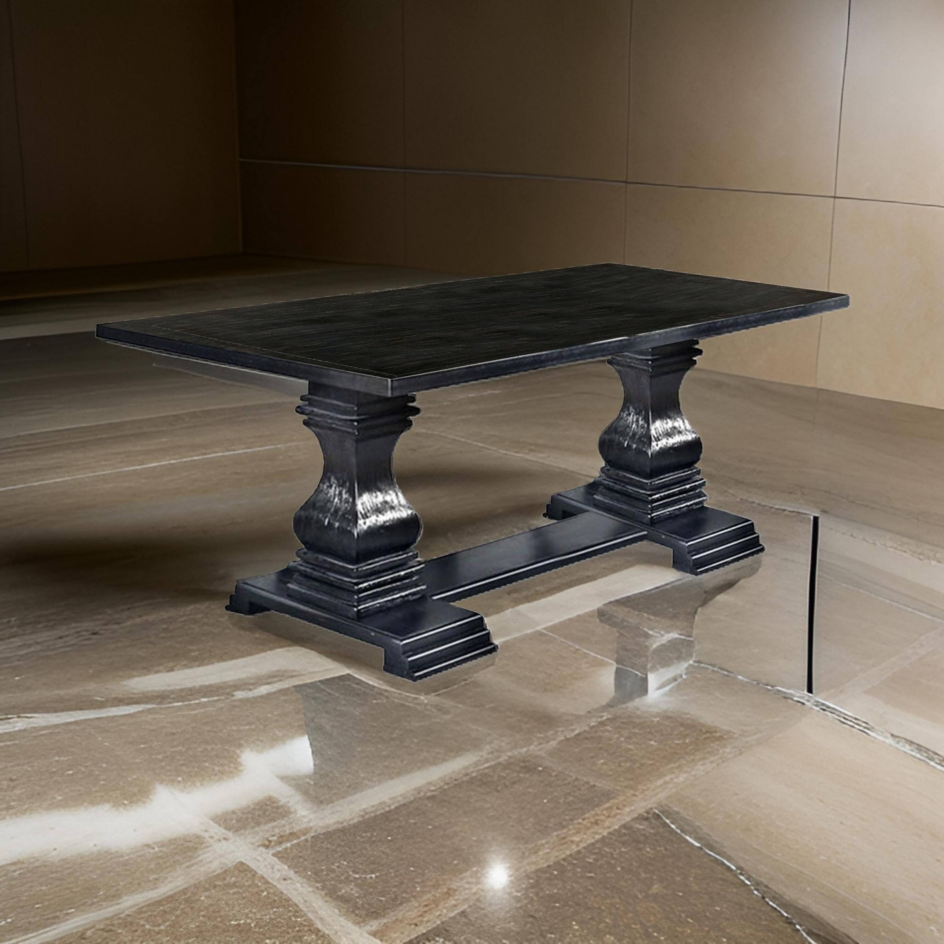 Alt View 5. Manhattan Lane - Transitional Style Dining Table with Trestle Base, Antique Black - Black.