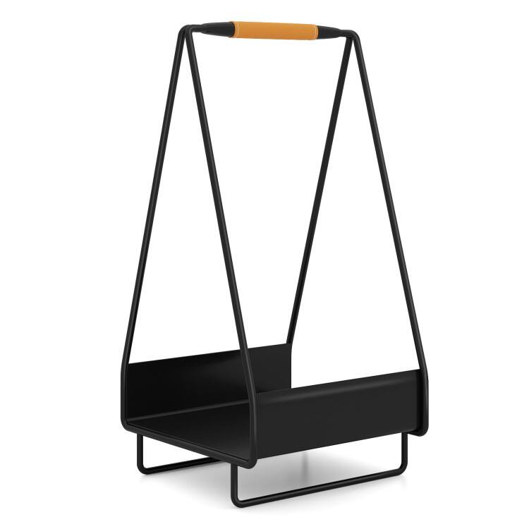 Angle. Mondawe - Firewood Storage Rack Heavy-duty Metal Log Holder with Handle and Square Rack - Black.