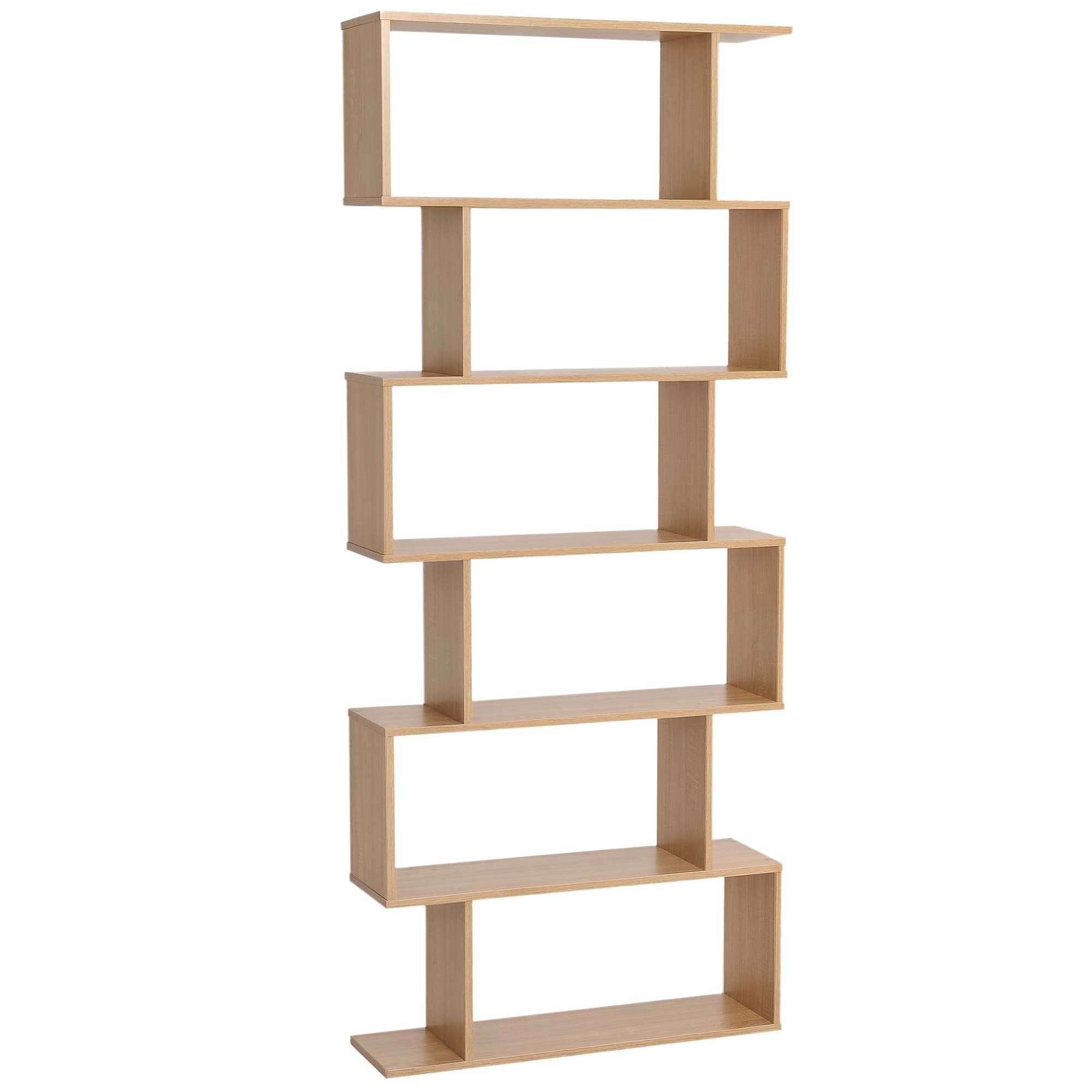 Front. Homcom - 75.5"H Bookcase 6 Shelf S-Shaped Bookshelf Wooden Storage Display Stand Shelf Organizer Free Standing - Natural Wood.