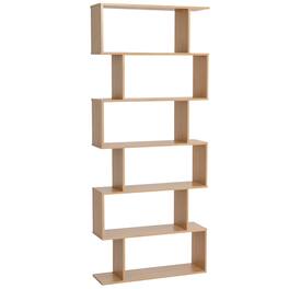 Homcom - 75.5"H Bookcase 6 Shelf S-Shaped Bookshelf Wooden Storage Display Stand Shelf Organizer Free Standing - Natural Wood