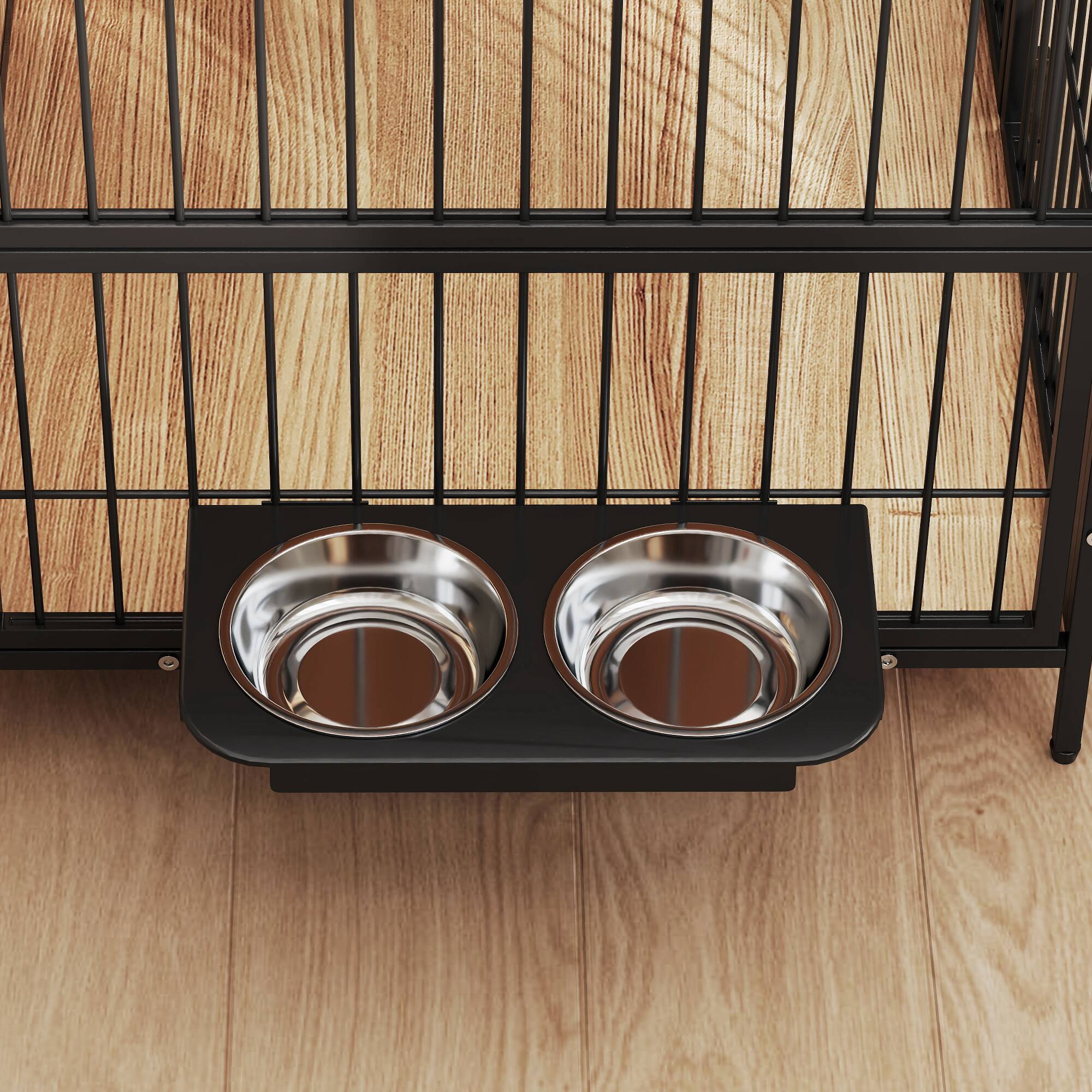 Alt View 5. Pawhut - Dog Crate Furniture, Rotating Bowls, 30" End Side Table, 2 Anti-Escape Doors, Top Storage, Indoor Medium Dogs.