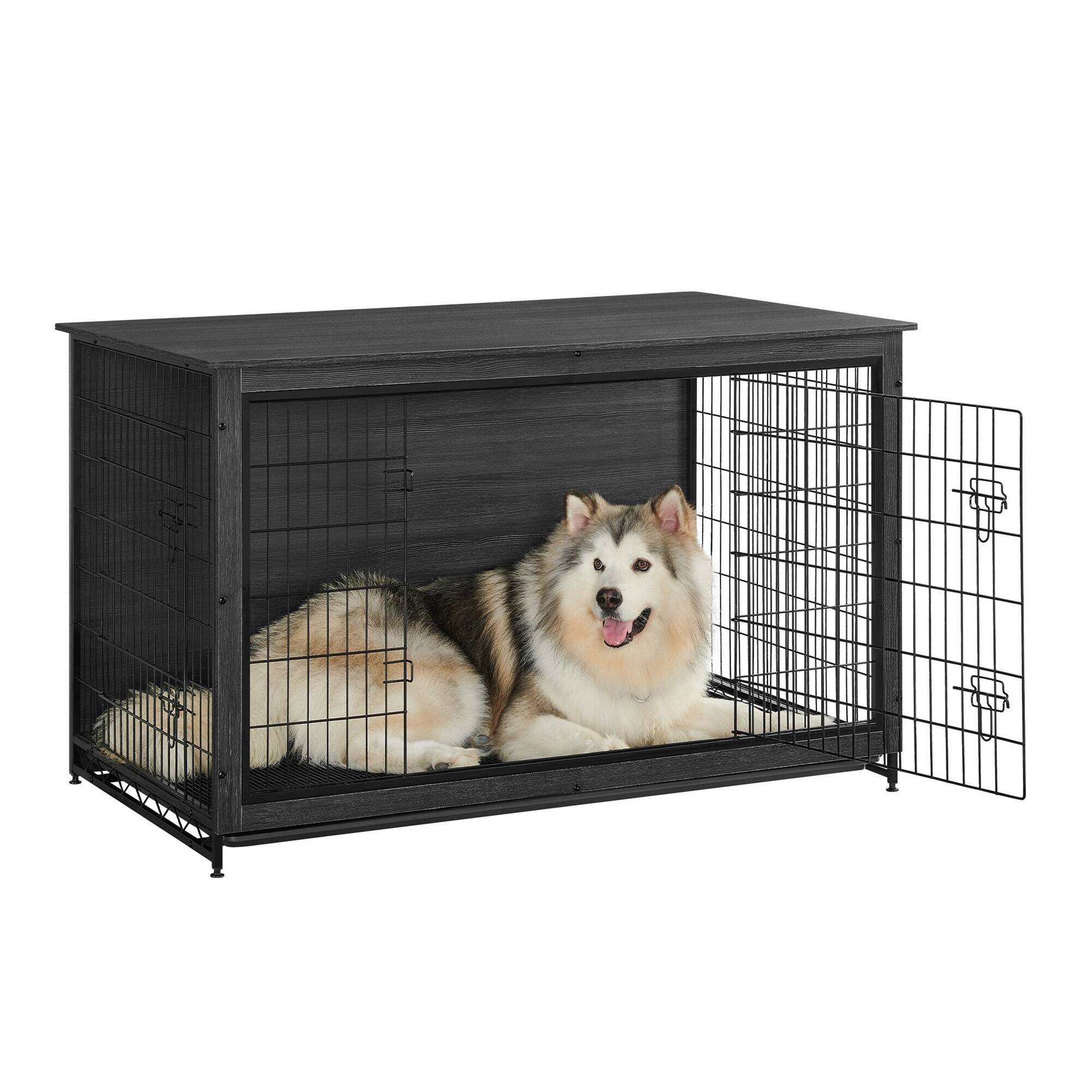 Front. Songmics Home - Dog Crate Furniture, 56.1" Modern Kennel for Dogs Indoor up to 105 lb - Ink Black.